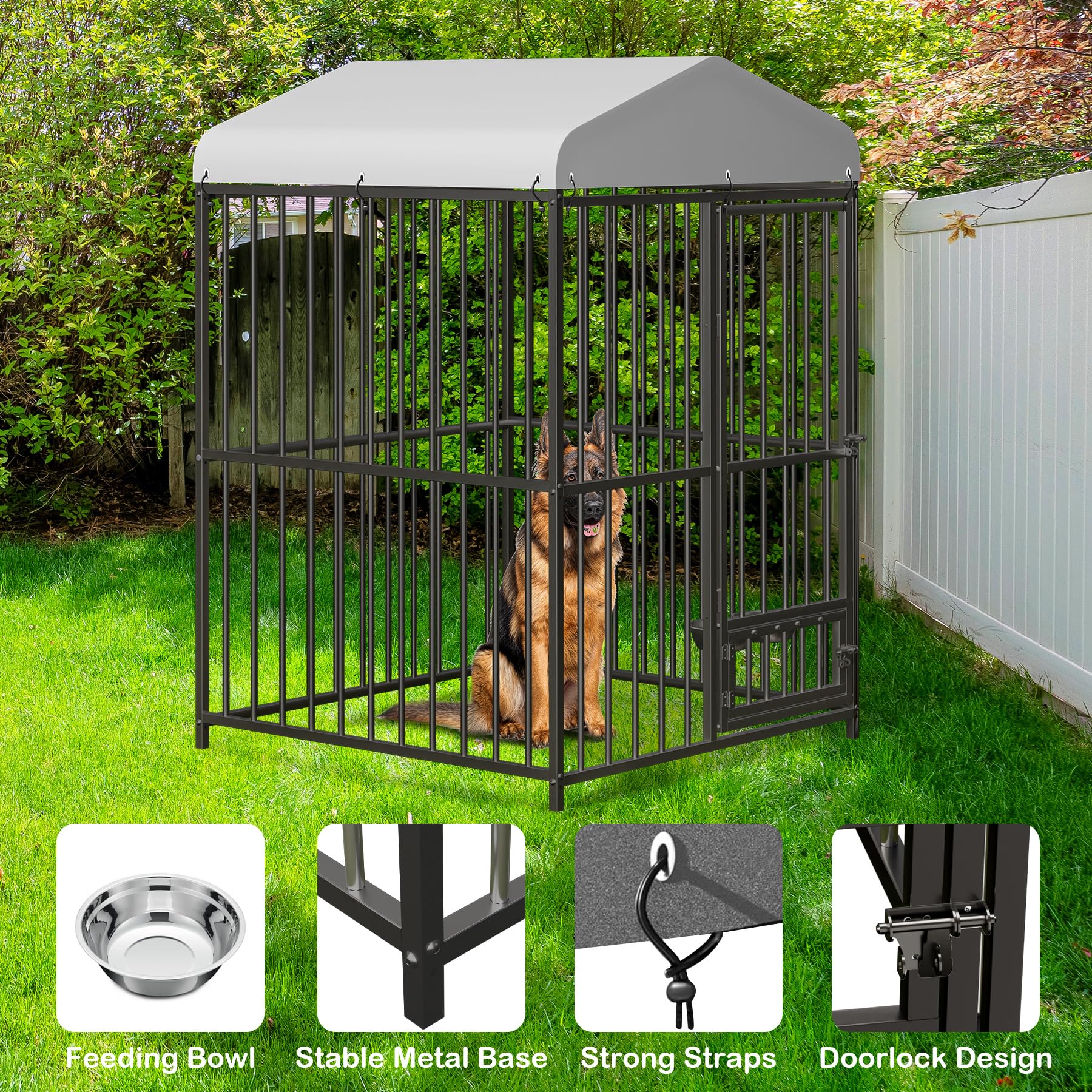 Large Dog Kennel Outside,4x4x6 FT Heavy-Duty Outdoor Cage with Roof and Lock,Covered Outside Kennel,for Medium and Large Dogs,Ea
