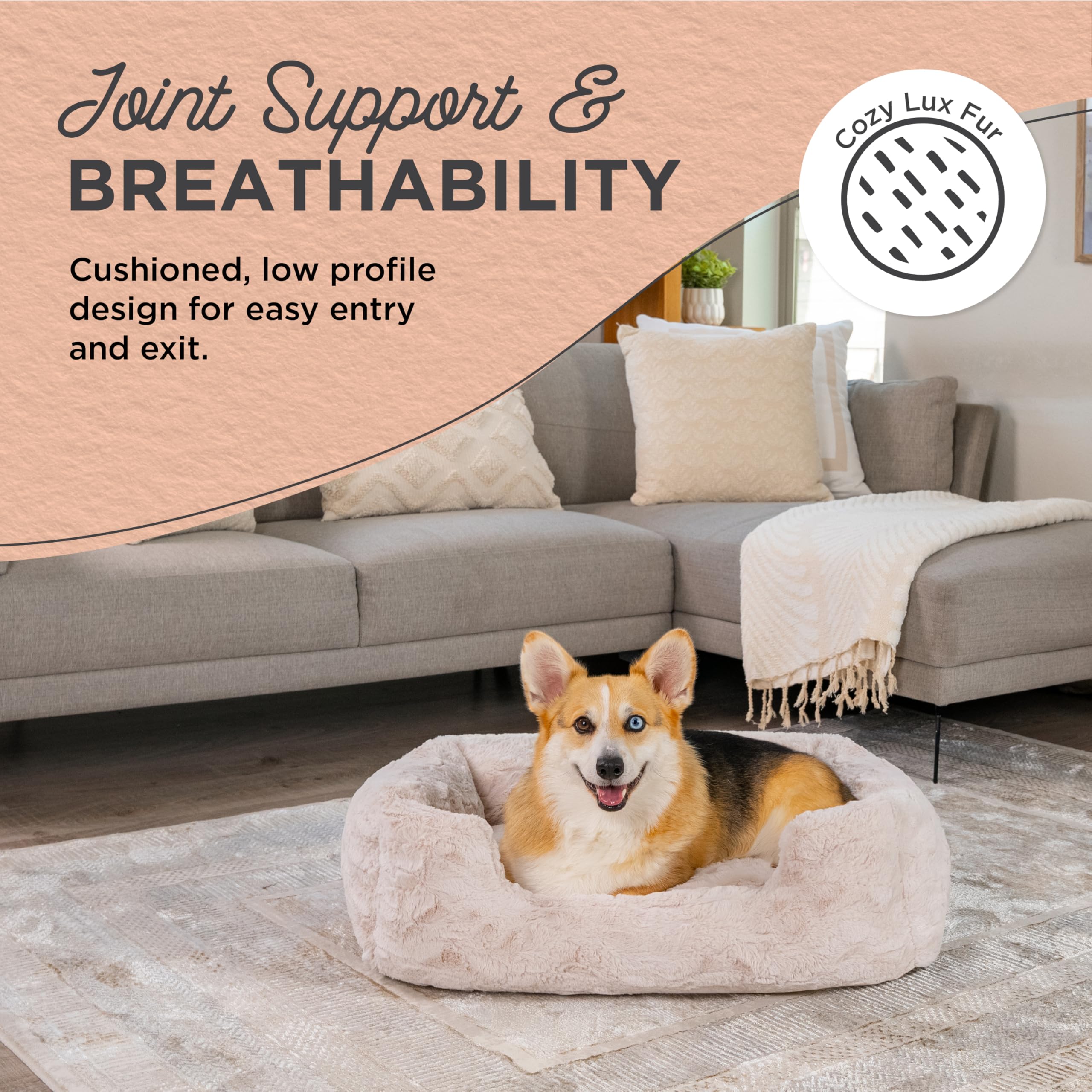 Best Friends by Sheri Lux Lounge Bed Calming Faux Fur Dog Bed, Oyster, Cream, Medium, 30'' x 20''