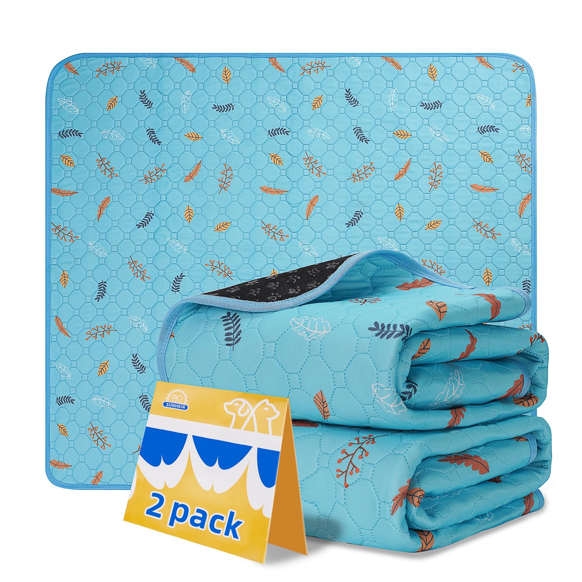 Sunheir Washable Pee Pads For Dogs - 2-Pack Thick Heavy-Absorbency Reusable Pee Pads Prevent Leakage Non-Slip, Waterproof Pet Training Pads For Puppy Playpen, Crate, Whelping Box, Potty Training, Blue