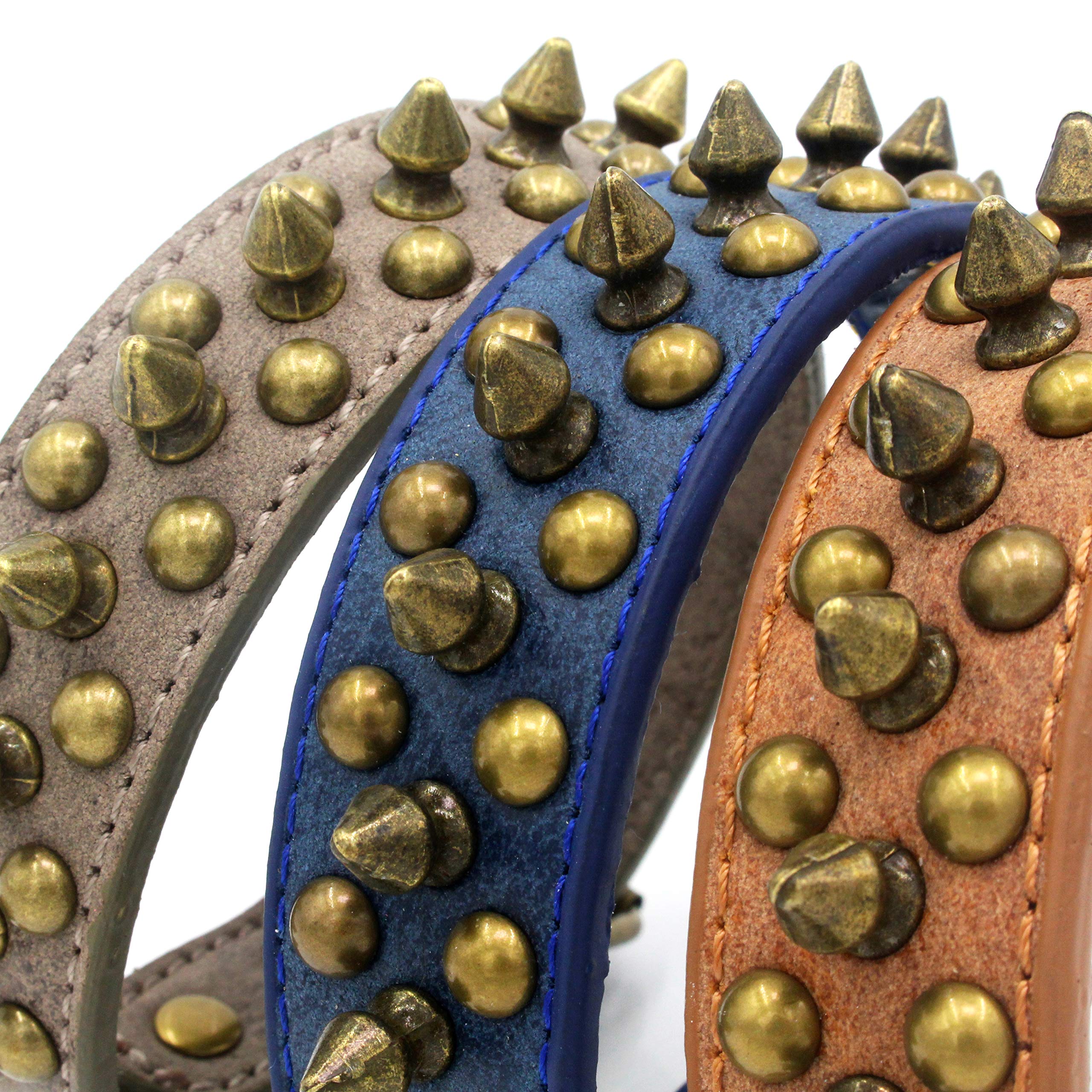 Serijoars Spiked Dog Collar Soft Pu Leather Mushrooms Rivet Spike Studded Dog Collar Adjustable Puppy Collars (S, Brown2)