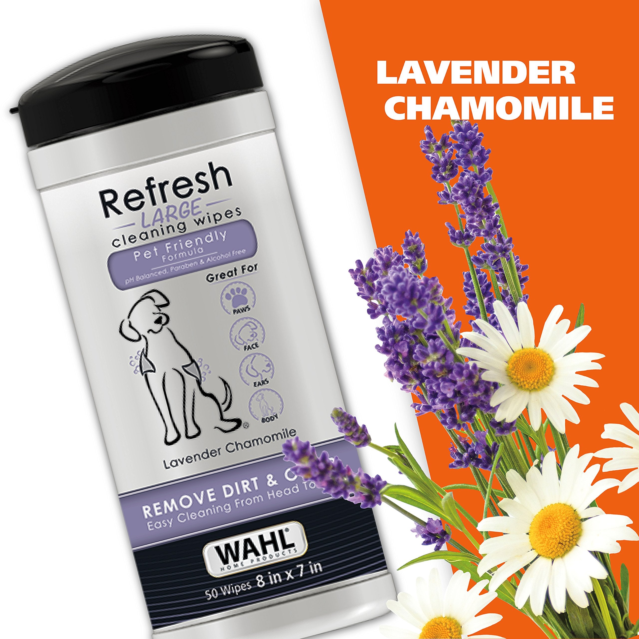 Wahl Pet Refresh Lavender Cleaning Wipes - 50 Count, Natural Material for Dogs, Model 820018A
