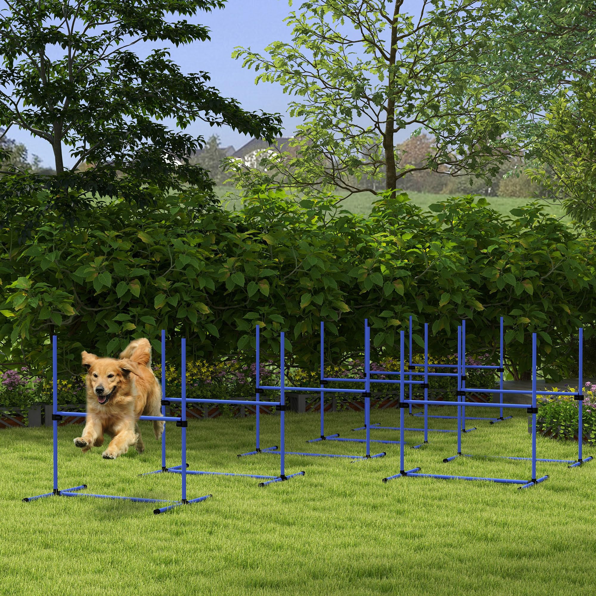 Pawhut 8 Piece Dog Agility Training Equipment For Dog Agility Course With Adjustable Height Jump Bars, Included Carry Bag, & Dis