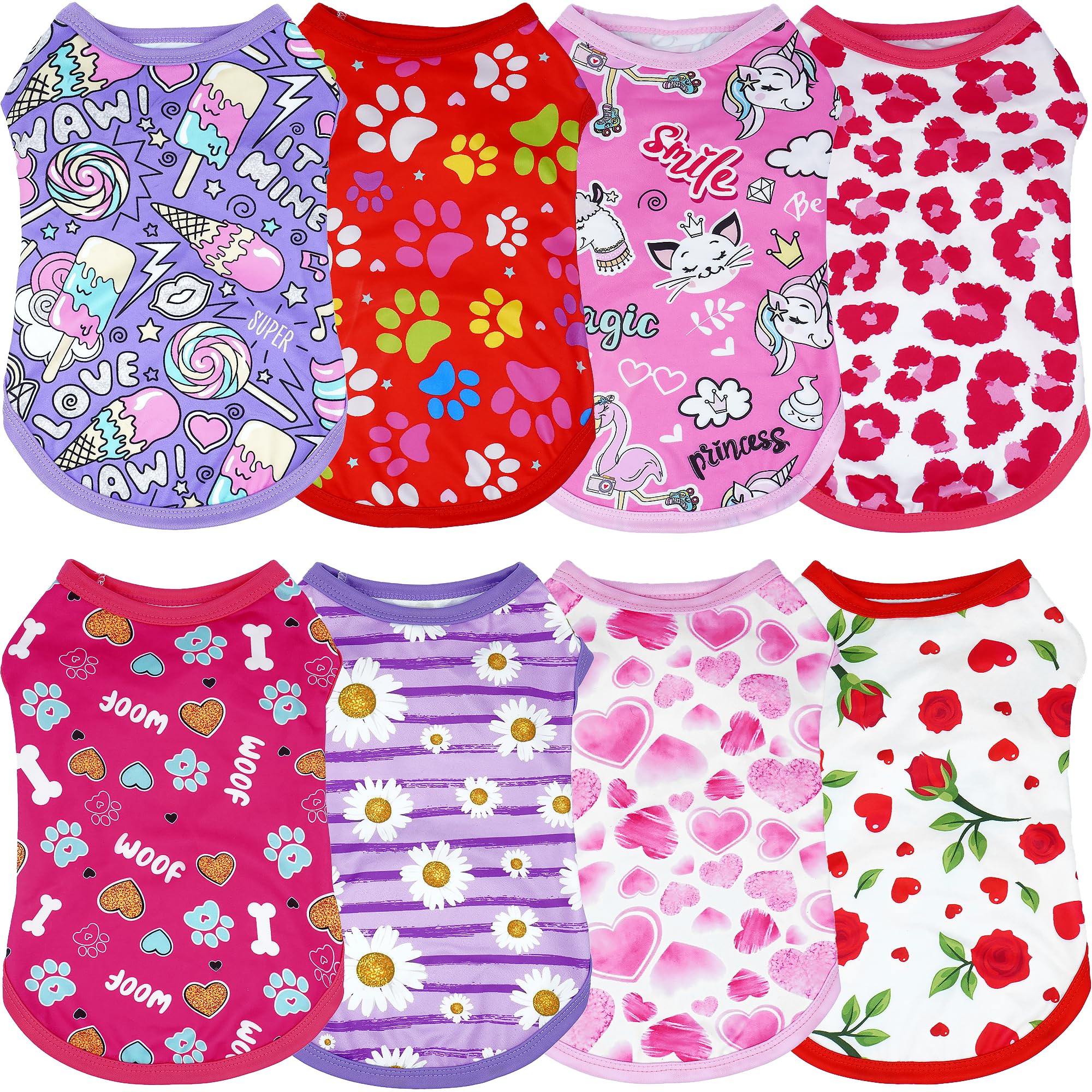 Jpgdn 8Pcs/Pack Dog Shirts Pink For Xs Small Dog Girl Female Sleeveless T Shirts Cats Doggie Puppy Tank Top Tee Vest