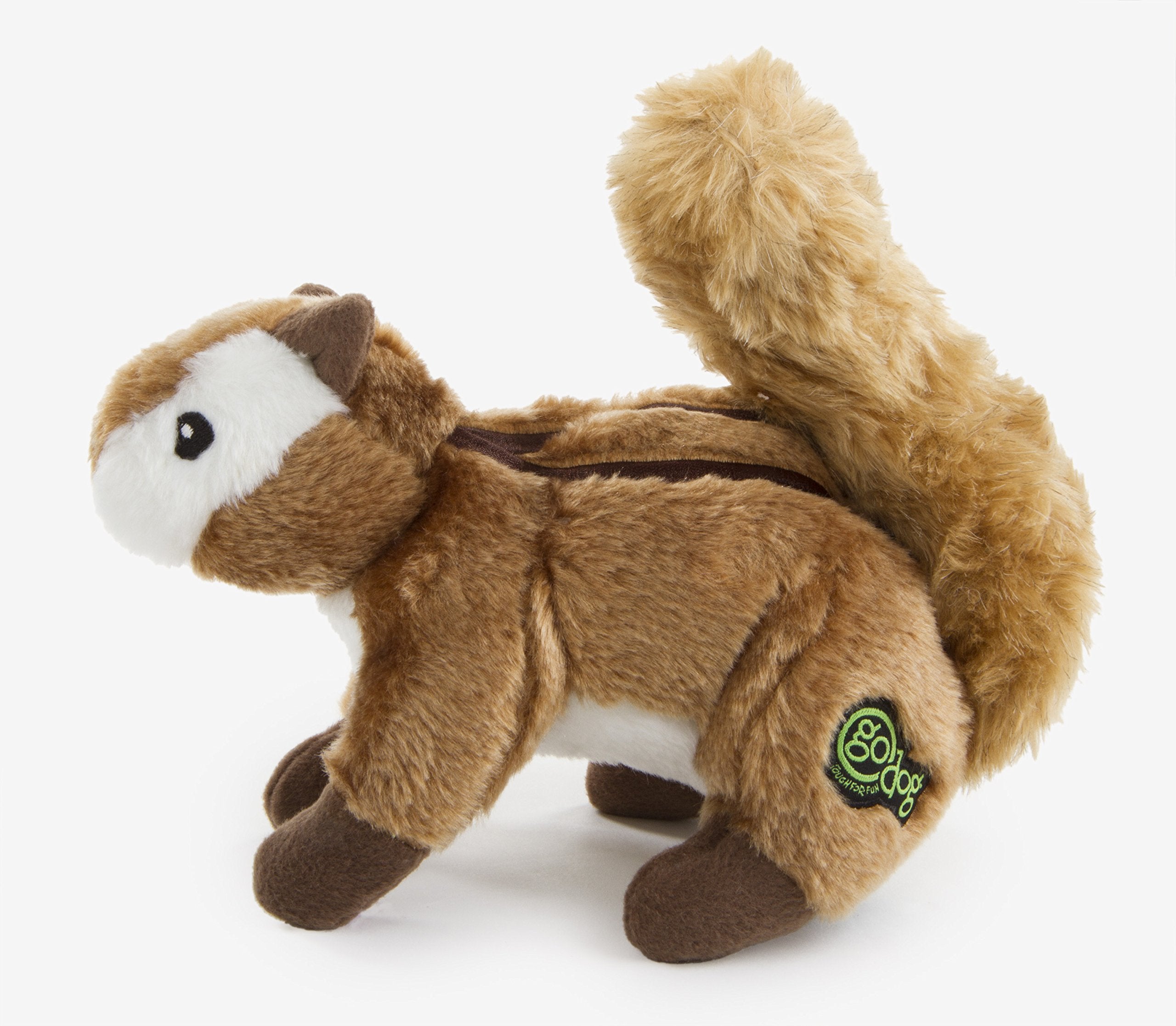 Godog Wildlife Chipmunk Squeaky Plush Dog Toy, Chew Guard Technology - Brown, Large