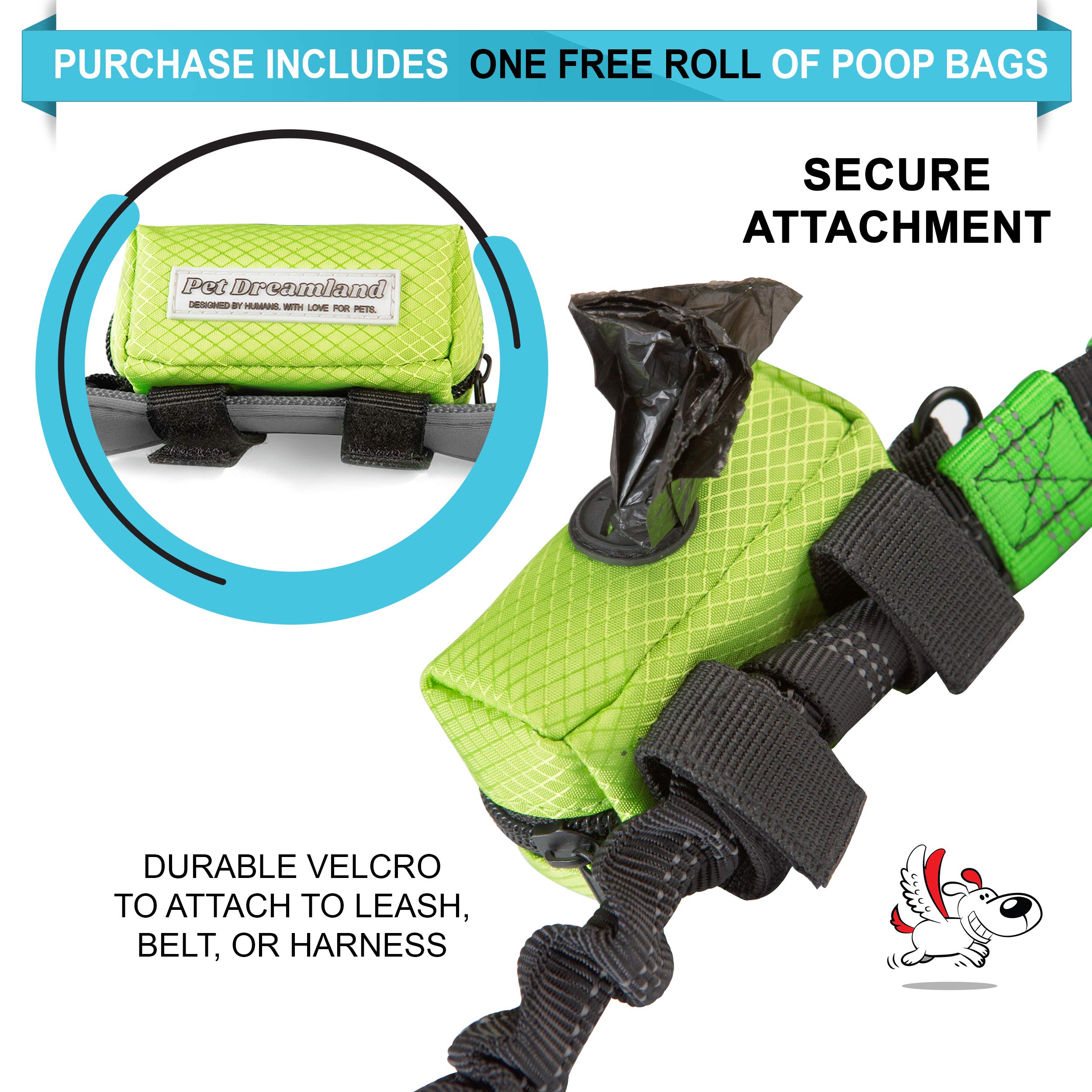 Pet Dreamland Dog Waste Bag Dispenser - Poop Bag Dispenser For Leash - Includes One Free Roll Of Doggie Poop Bags - Zippered Pou