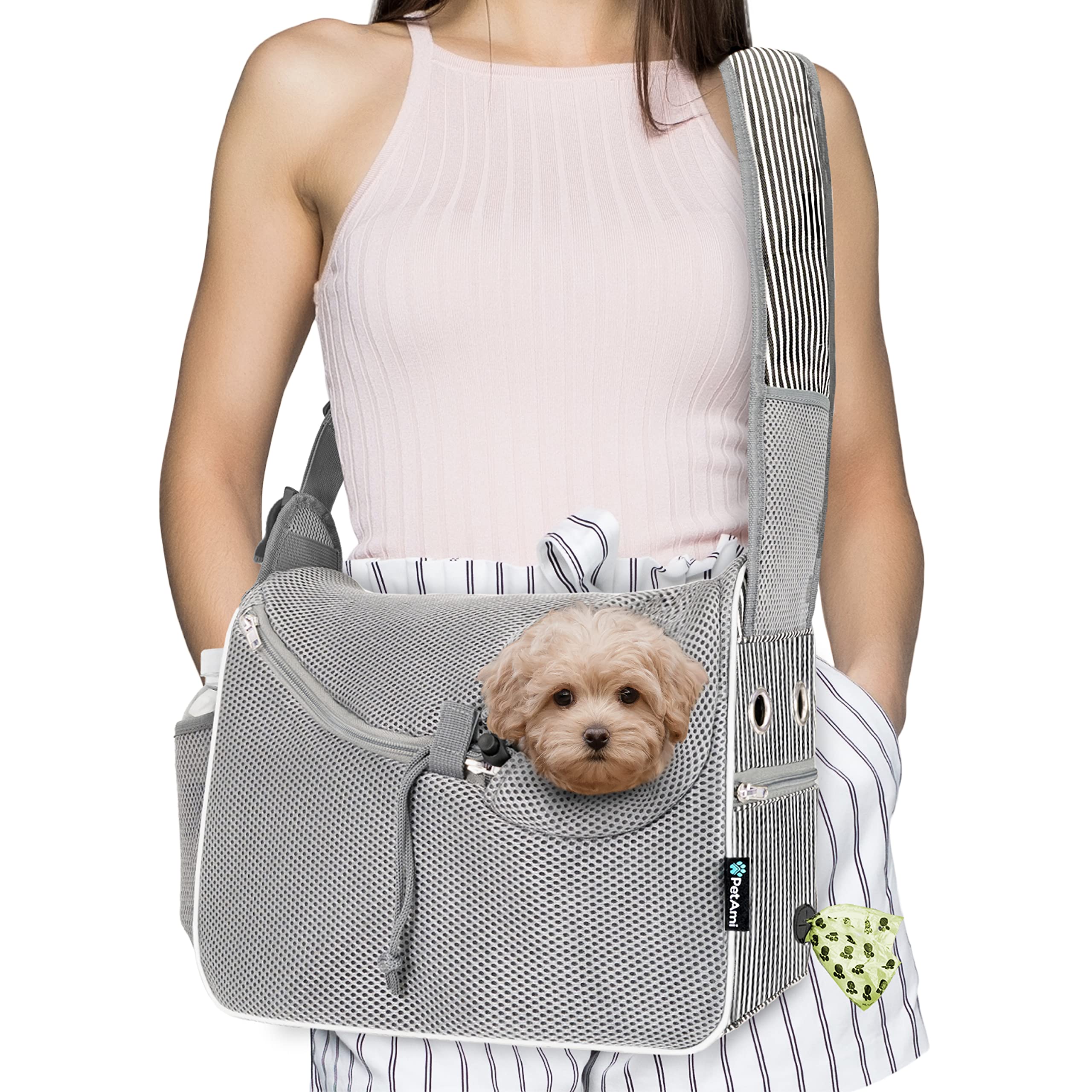 PetAmi Small Dog Sling Carrier, Soft-Sided Crossbody Puppy Carrying Purse Bag, Adjustable Sling Pet Pouch to Wear Medium Cat Tra