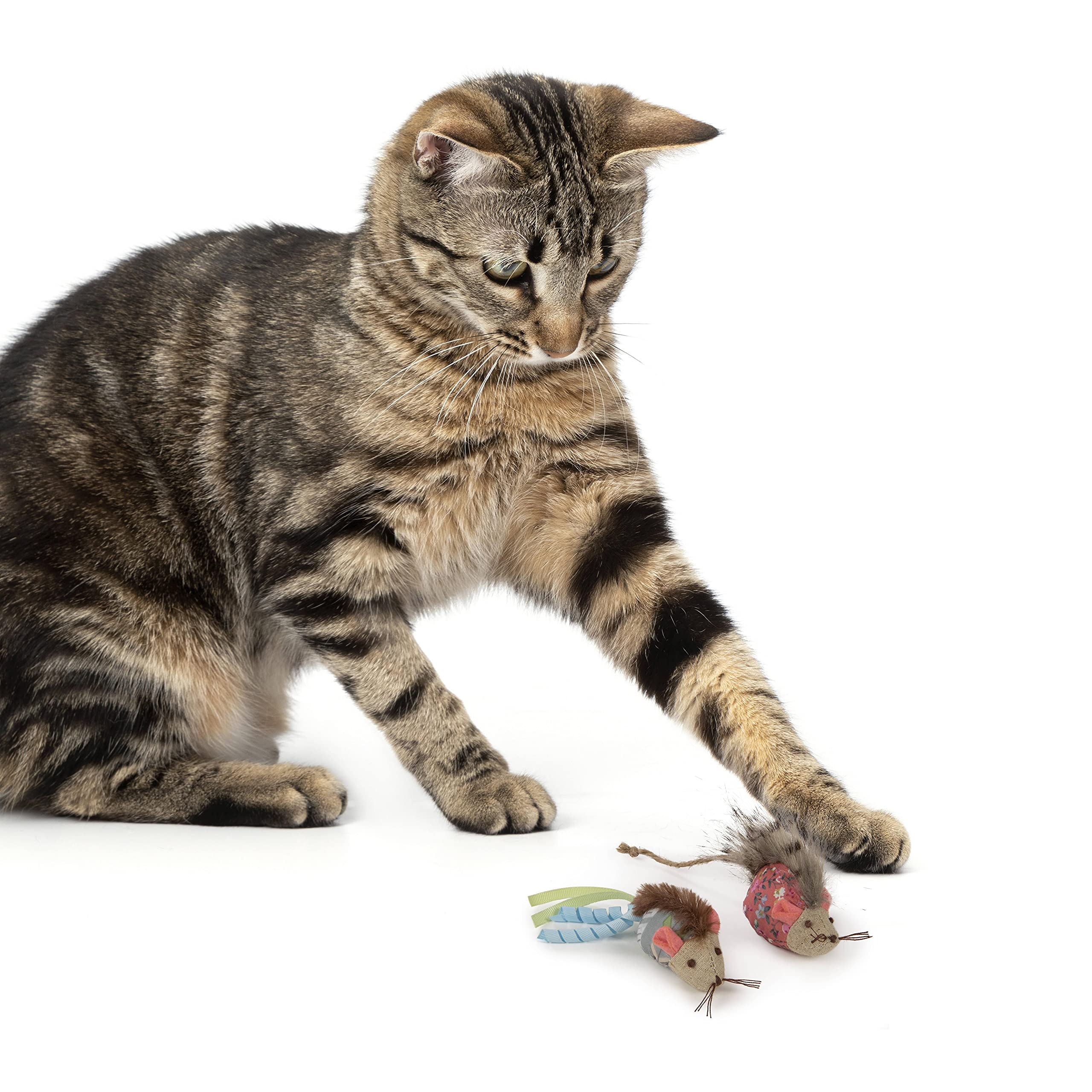 Petlinks HappyNip Mohawk Mice Cat Toys, Set of 2, Blue/Pink, Polyester, Model 40209, Contains Silvervine & Catnip