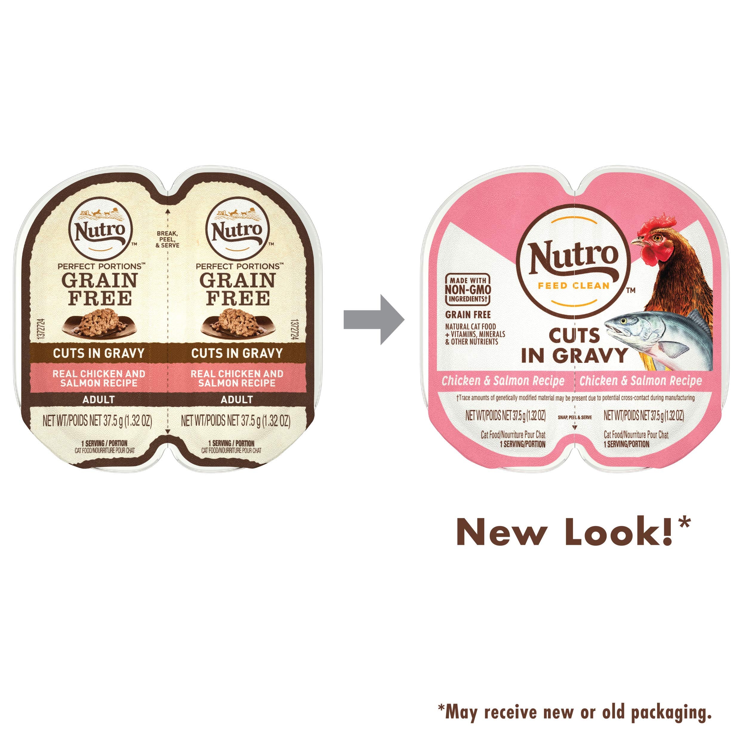 Nutro Perfect Portions Wet Cat Food Cuts in Gravy Chicken & Salmon Recipe, 2.64 oz Twin-Pack Trays (24 Count, Pack of 1)