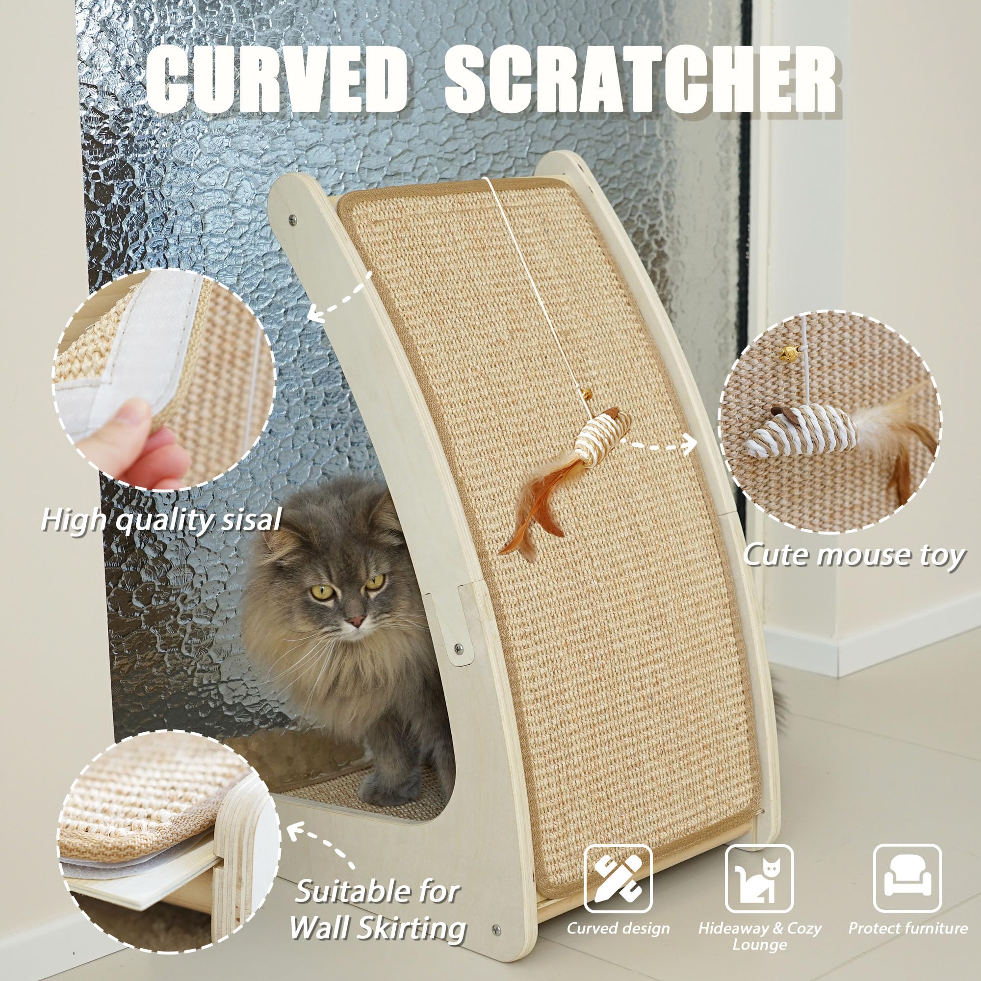 Cat Scratcher, Curved Cat Scratching Board For Indoor Cats, Protecting Furniture Cat Scratch Pad, Floor Mounted Cat Scratching W