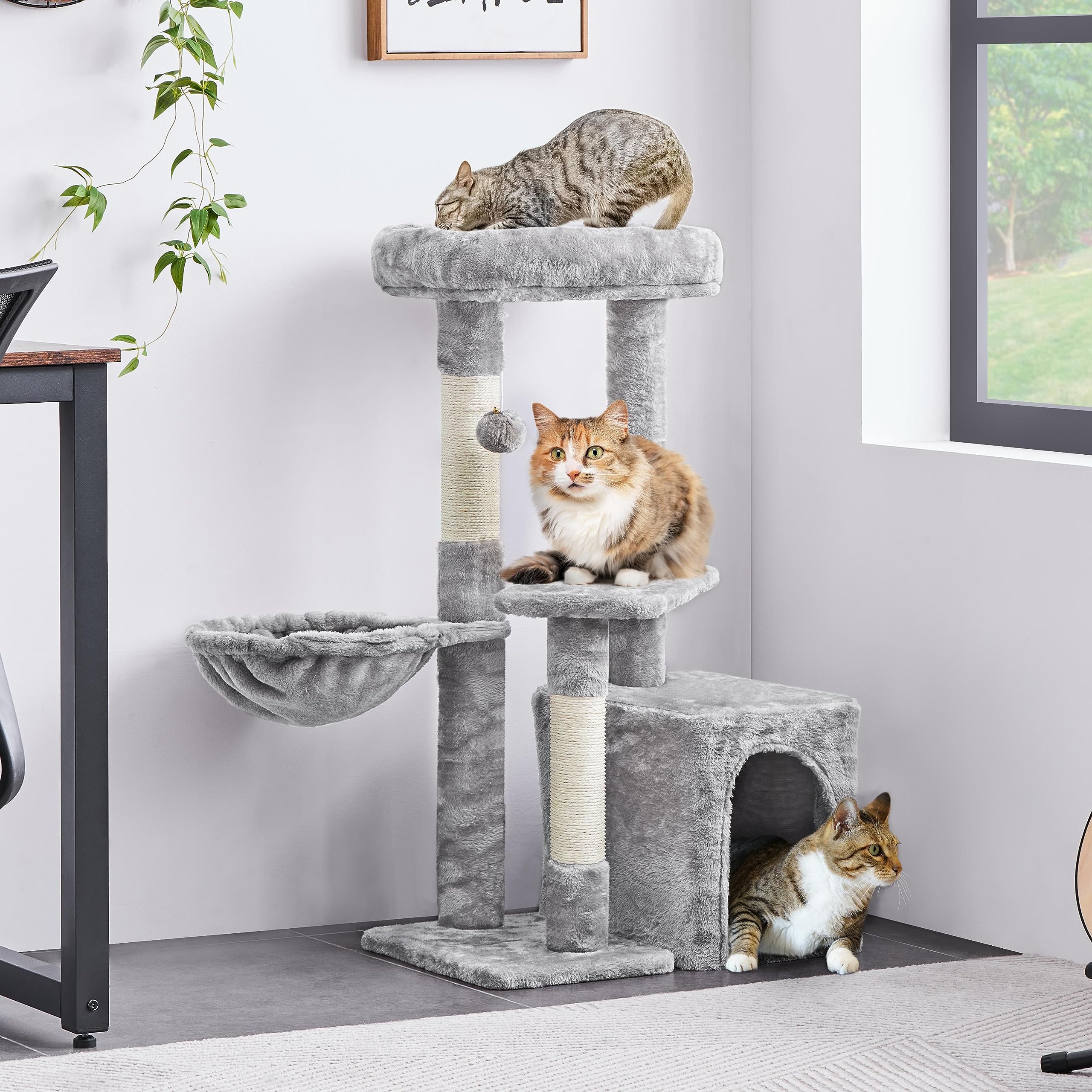 Topeakmart Cat Tree 33In Cat Tower Plush Cover With Condo, Platform & Basket For Indoor Kittens, Cat Furniture Activity Tree