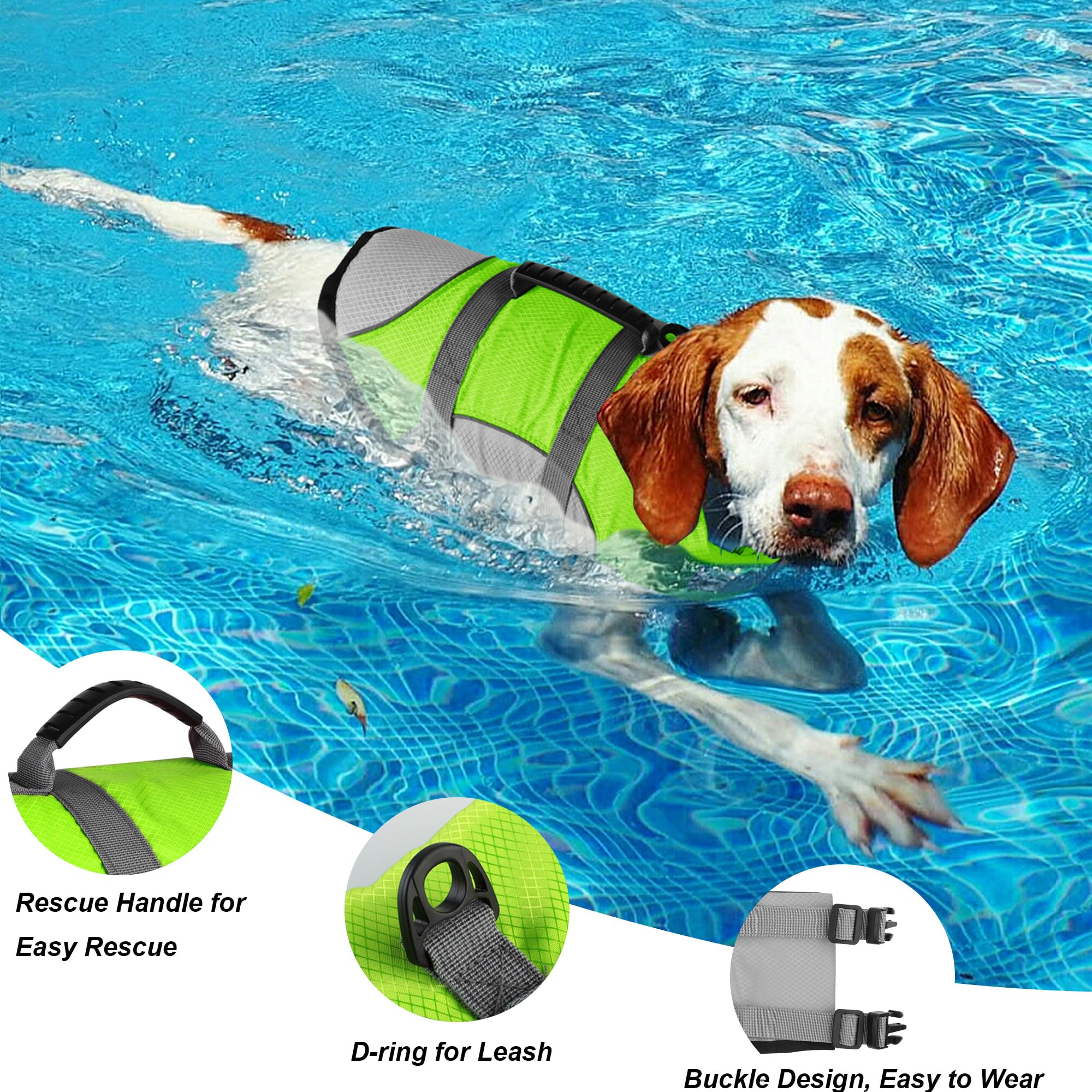 Dogcheer Dog Life Jacket, Reflective Dog Life Vest For Swimming Boating, Adjustable Puppy Swim Vest Ripstop Pfd Flotation Vest P