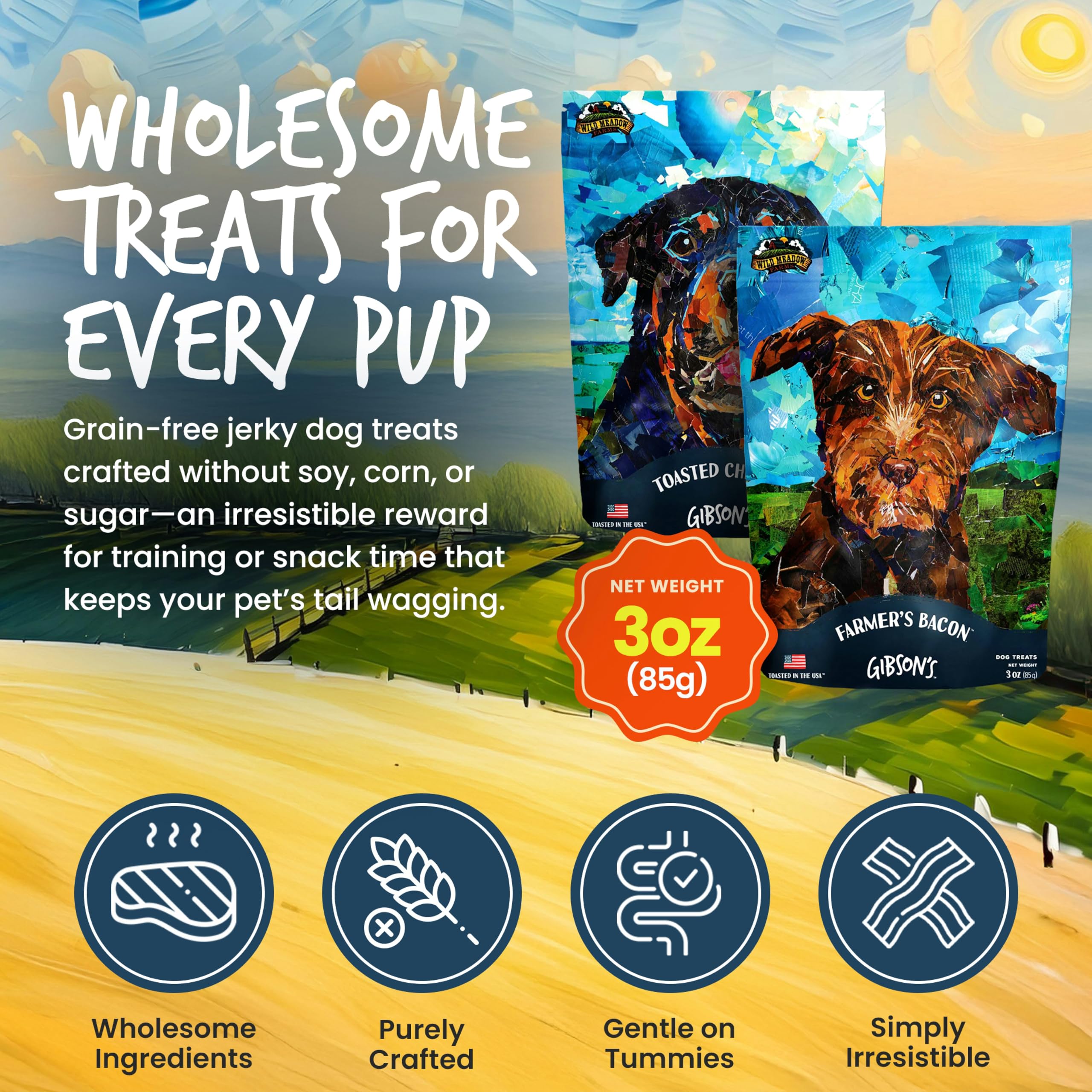 Wild Meadow Farms - Gibsons Meadow Bacon with Pheasant, Soft Jerky Dog Treats, Crafted with Real Meat, Aromatic, and Grain-Free
