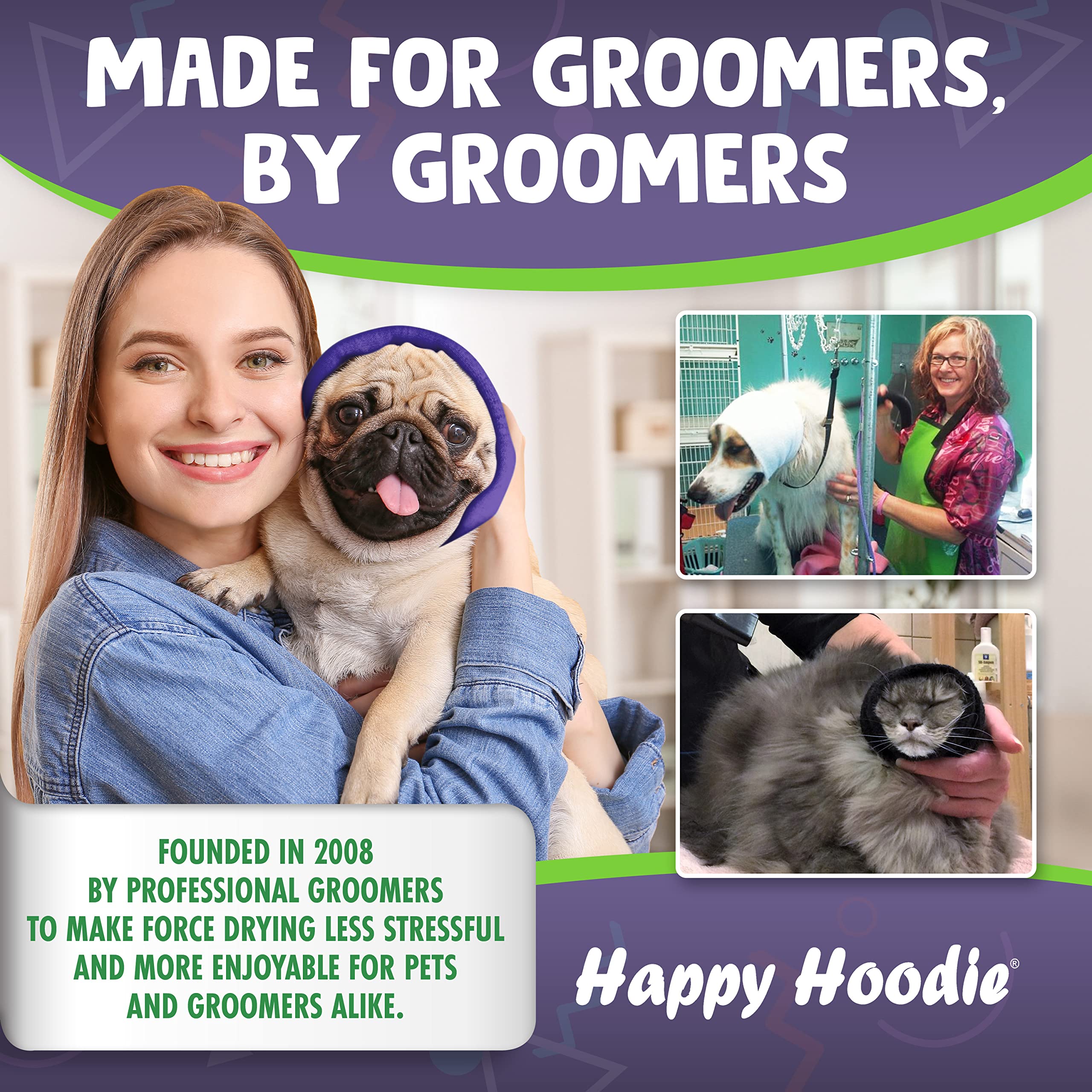 The Original Happy Hoodie For Dogs & Cats - Since 2008 - The Grooming And Force Drying Miracle Tool For Anxiety Relief & Calming Dogs (Small, Pink)