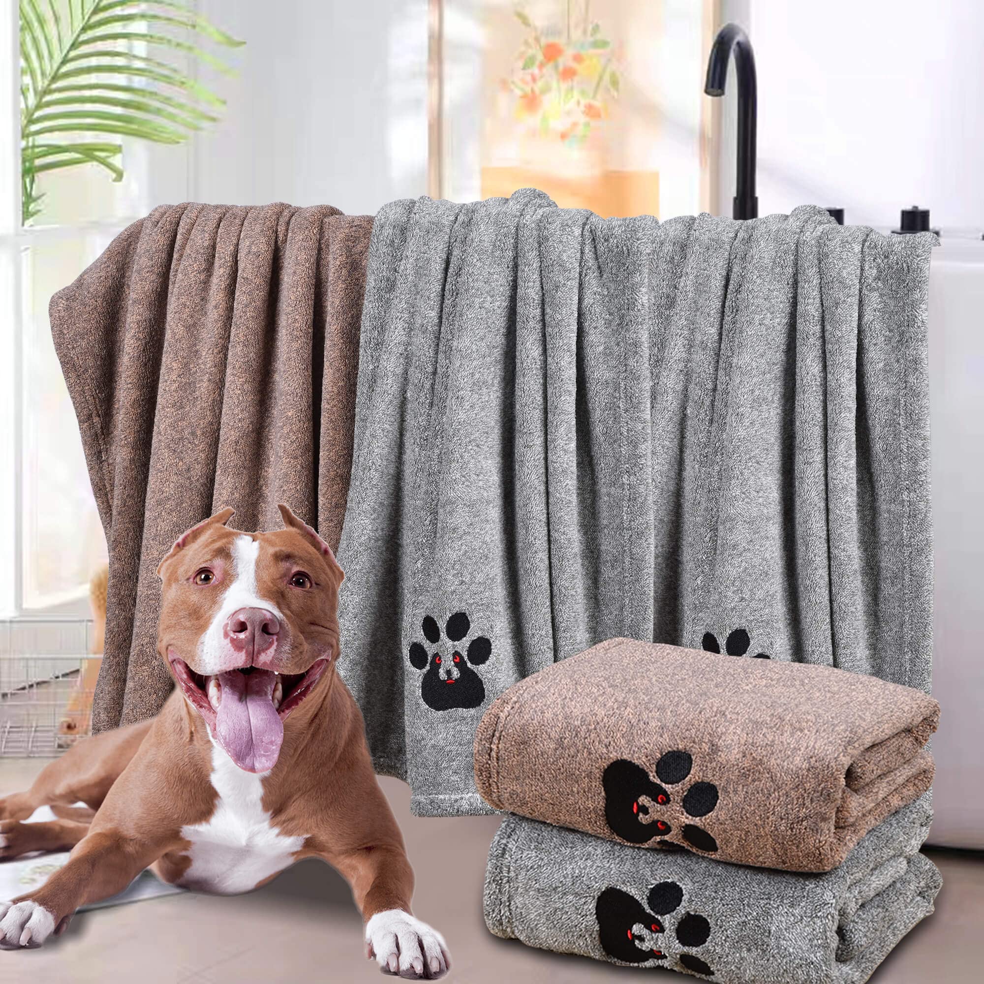 Dogvingpk Dog Towels For Drying Dogs - Pack Of 2 - Super Absorbent Soft Microfiber Pet Bath Grooming Towel For Dogs And Cats & M