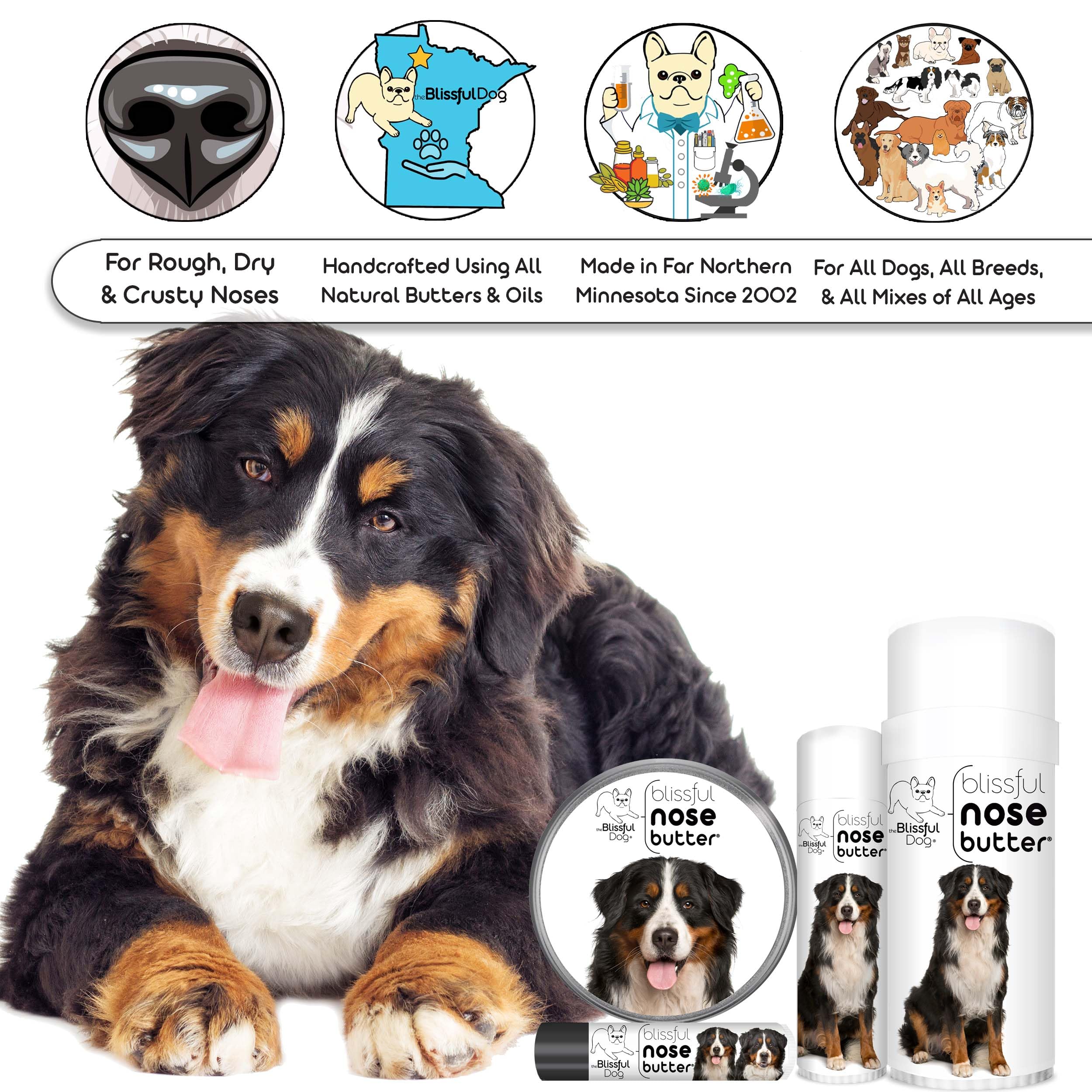 The Blissful Dog Bernese Mountain Dog Nose Butter, Versatile Dog Nose Balm for Dry Nose, Handcrafted Nose Moisturizer, Easy-to-A