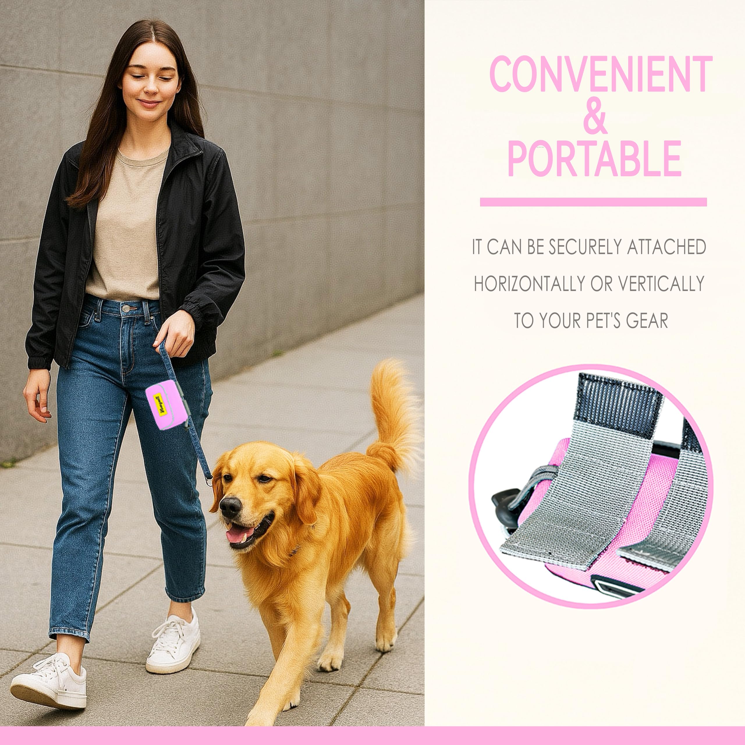 Dog Treat and Poop Bag Holder for Leash, 2 Waterproof Zipper Pouches for Pet Walking Accessories, with Dispenser, Training Click