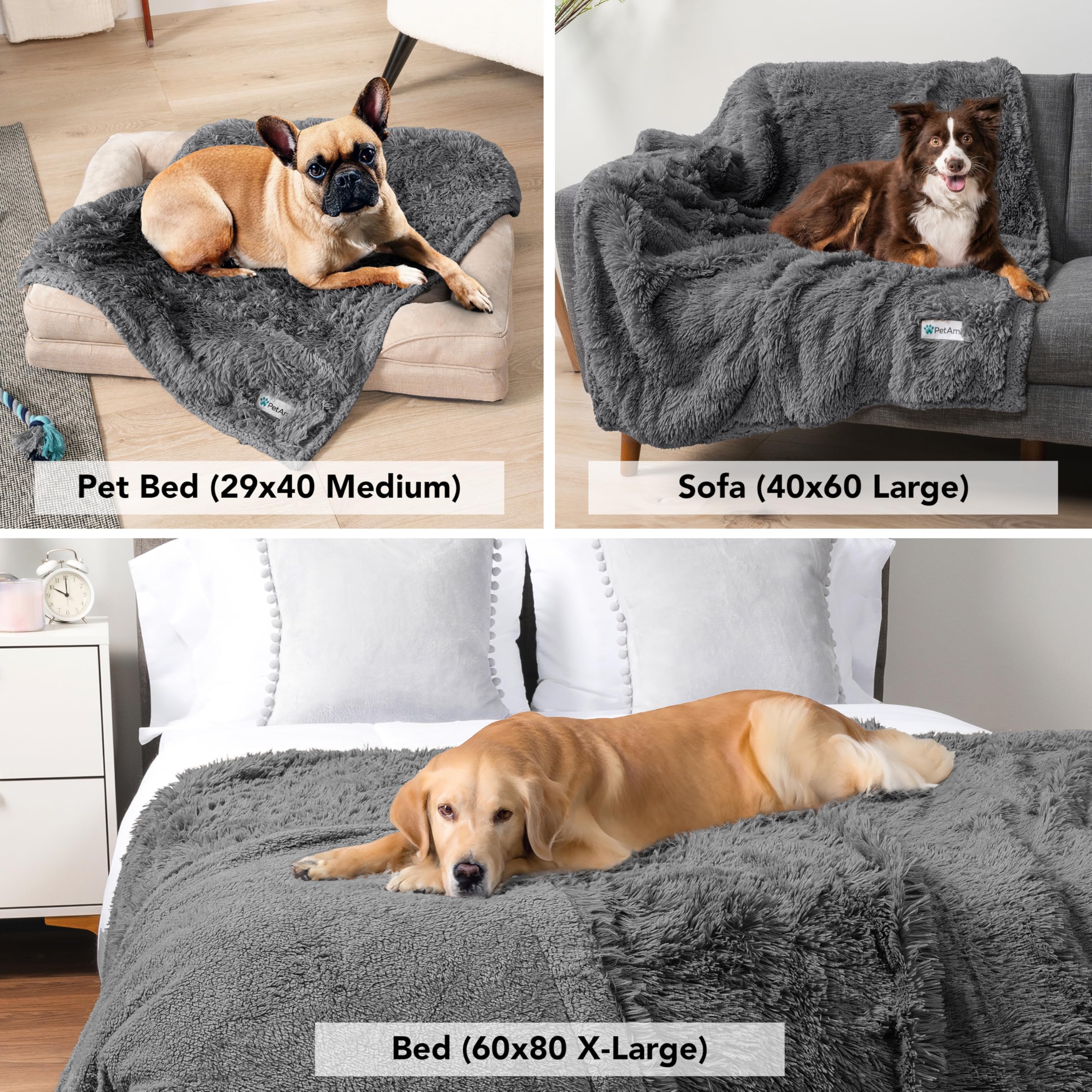 PetAmi Waterproof Dog Blanket for Large Dog, Queen Size Calming Pet Blanket Couch Cover Protector, Sherpa Faux Fur Cat Throw for