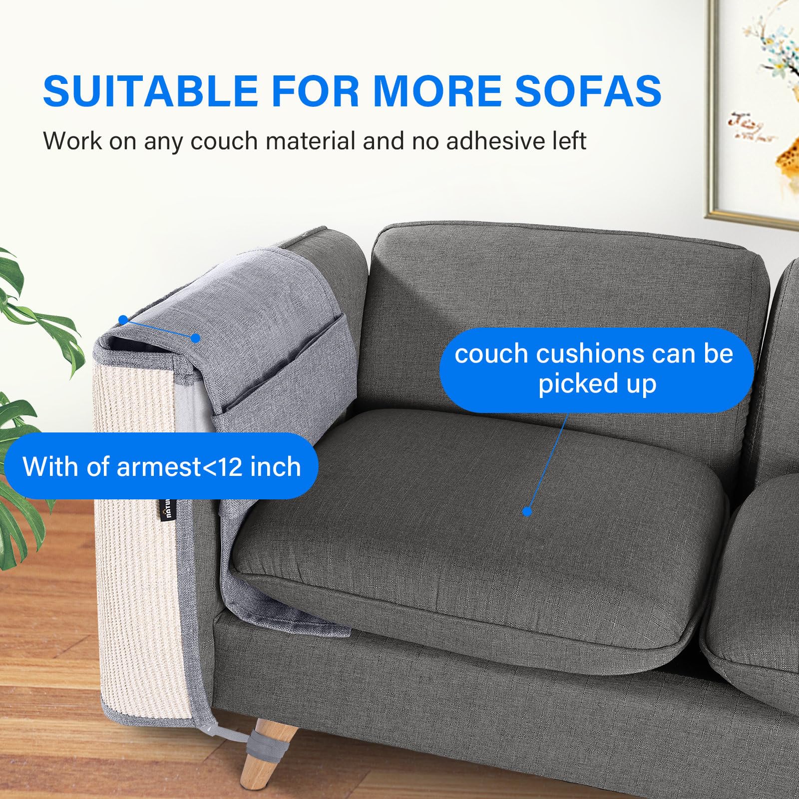 NATUYA Couch Protector - Cat Scratch Furniture Shield with Sisal Pad, Light Gray, Model 001