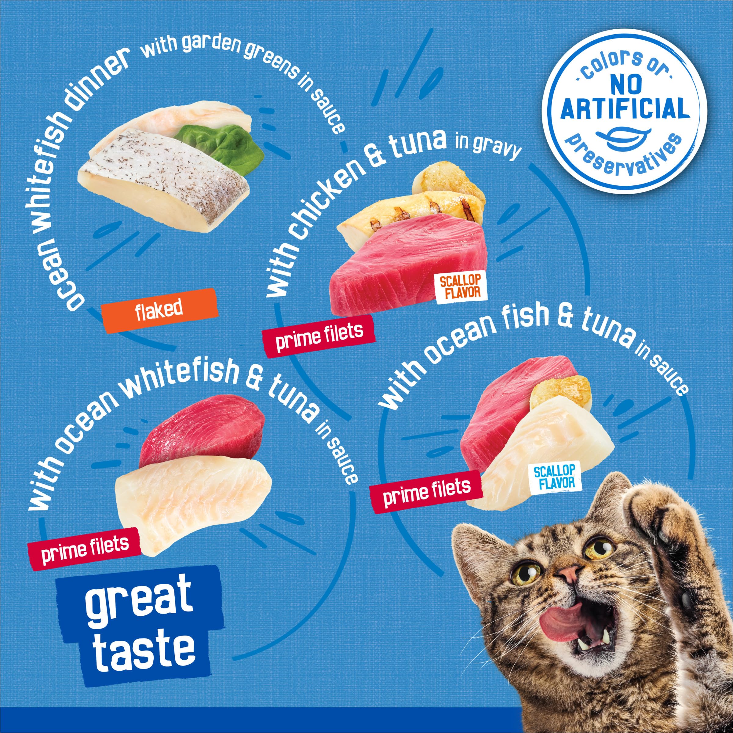 Purina Friskies Wet Cat Food Variety Pack, Oceans of Delight Flaked and Prime Filets - 48 ct. Can