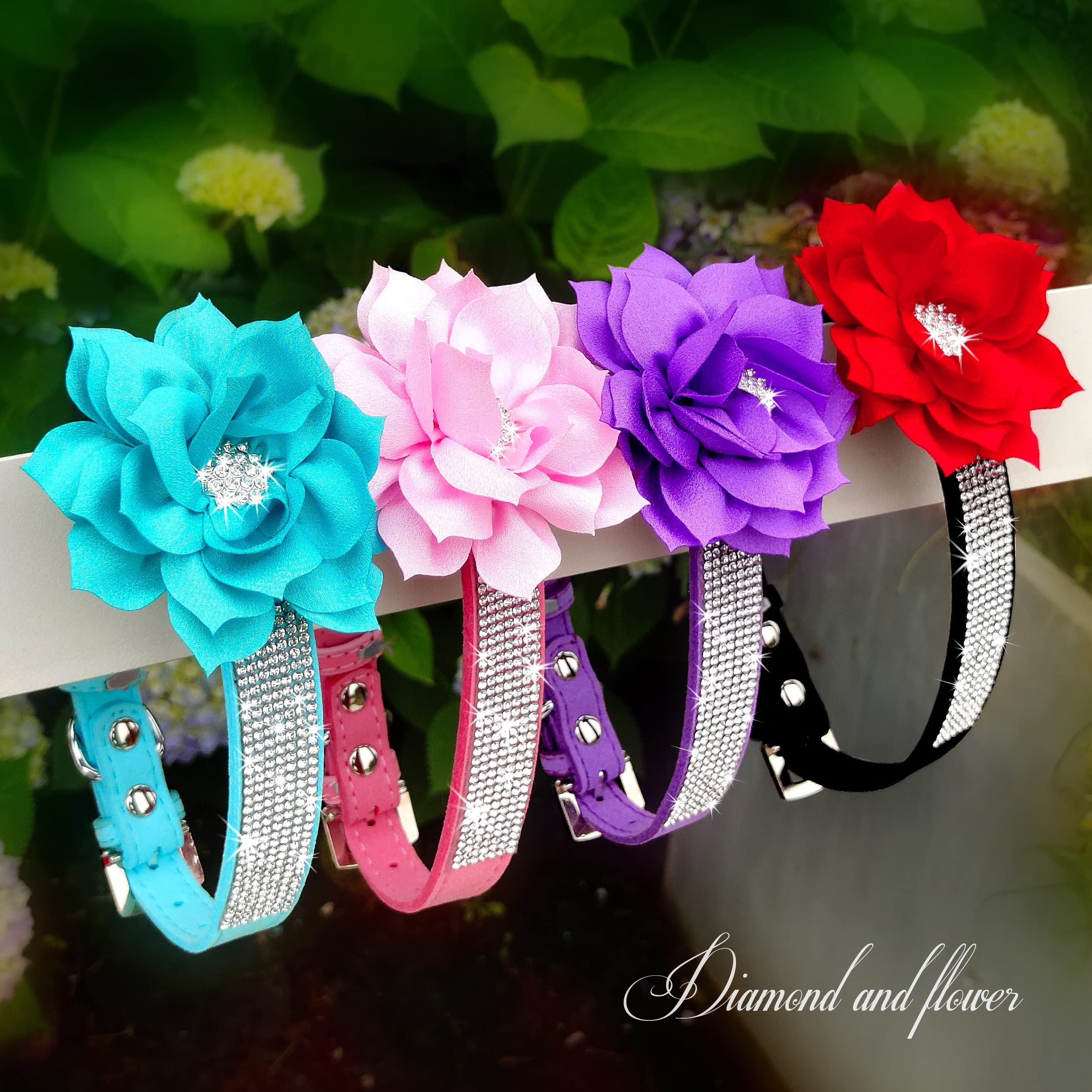 Pet Artist Cute Girl Rhinestone Suede Dog Collars For Small Dogs Cats,Soft Flower Dog Collar,Bling Dog Collars For Small Puppy Dogs Black Collar, M:Neck 12-14.5'(31-37Cm)