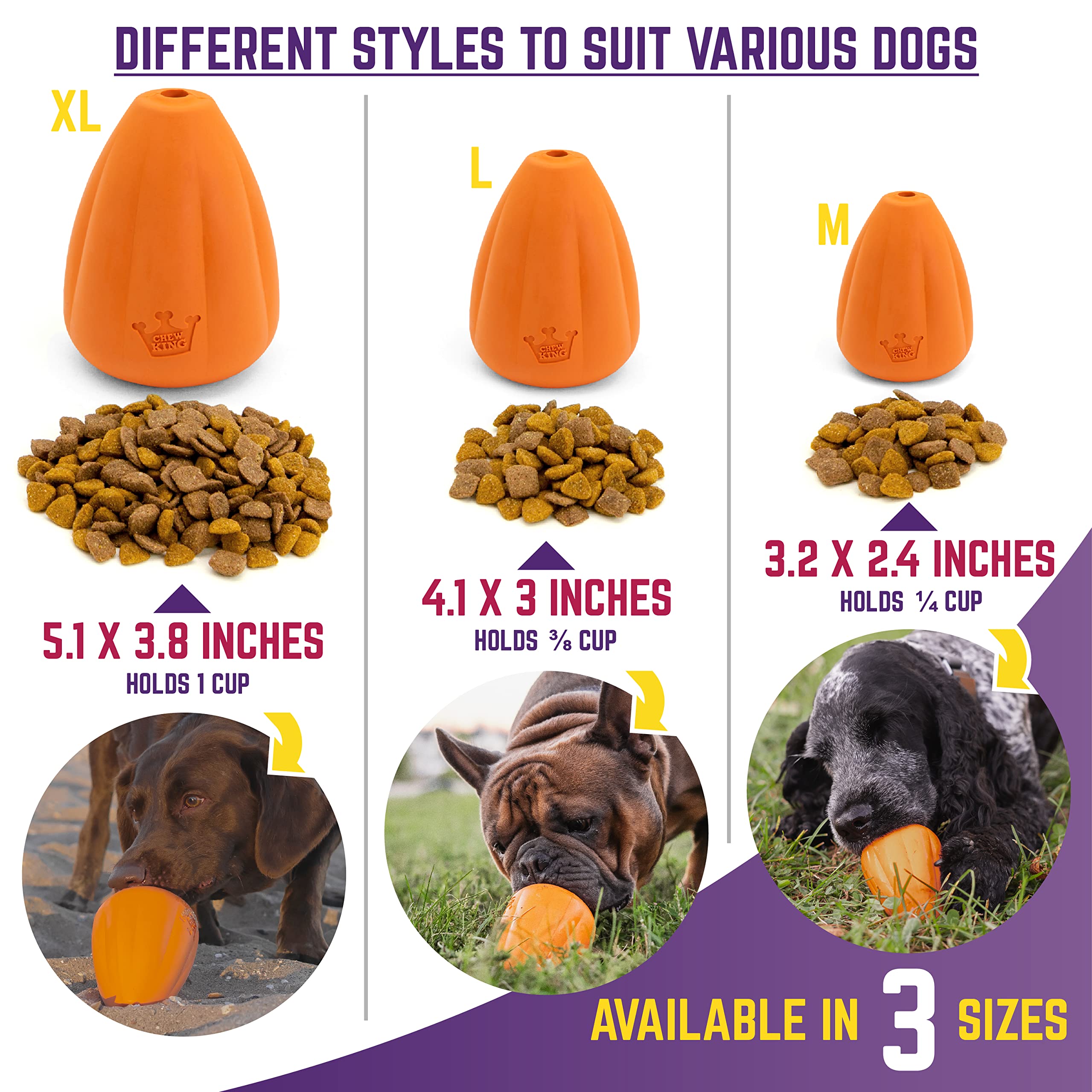 Chew King Premium Treat Dog Toy, Extremely Durable Natural Rubber Toy, Bacon Flavored Dog Toy, Orange, X-Large