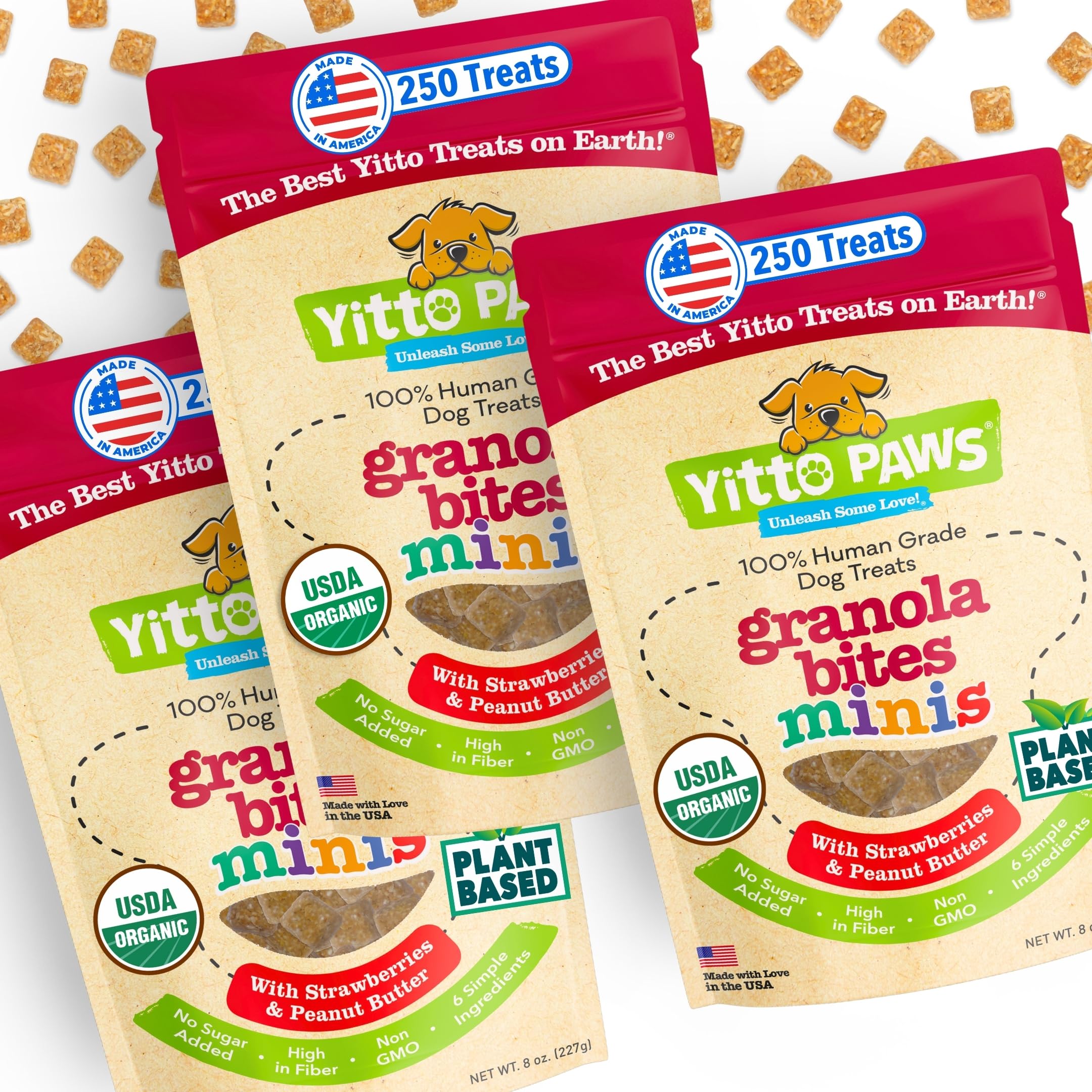 Crunchy Mini Organic Dog Training Treats - Oats, Strawberries & Peanut Butter Healthy Puppy Treats, Vegan All Natural Made in US