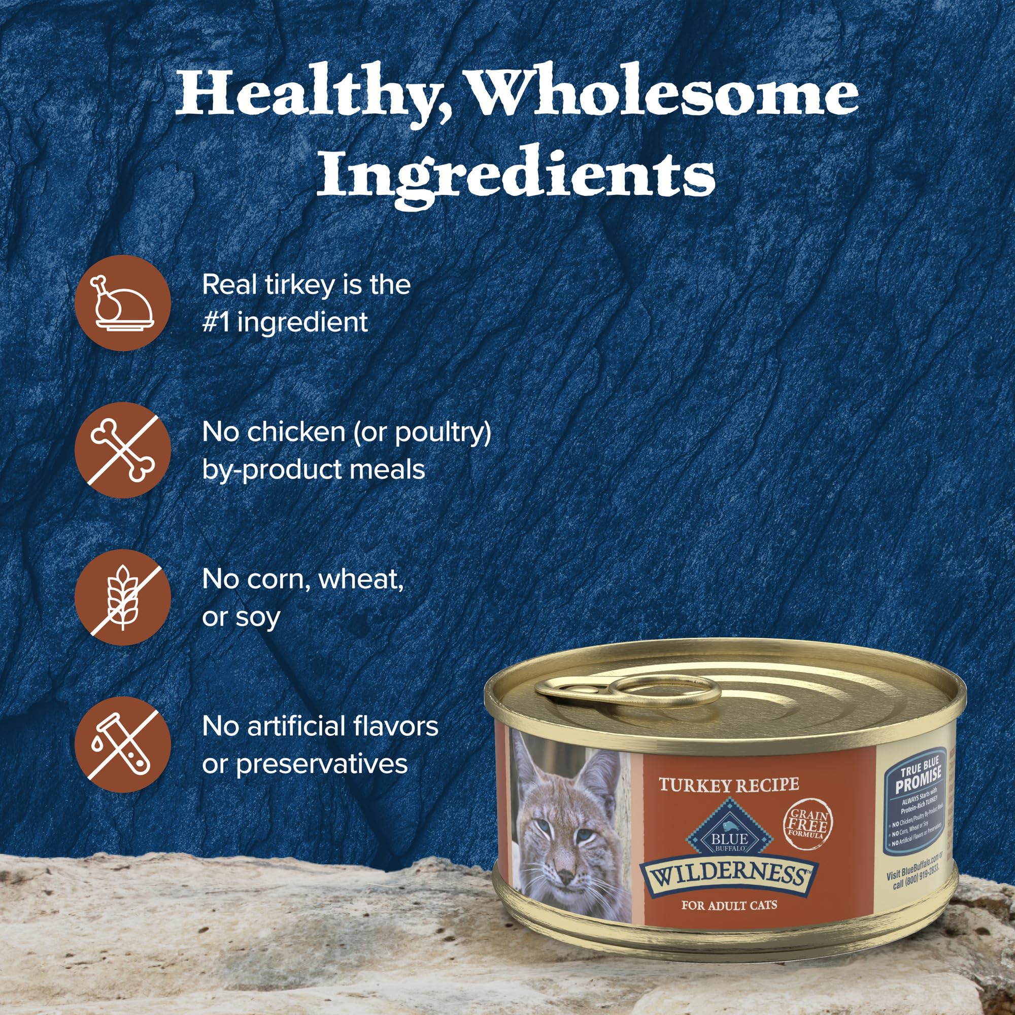 Blue Buffalo Wilderness Natural High-Protein Grain-Free Wet Food for Adult Cats, Turkey Pat  , 5.5-oz. Cans, 24 Count