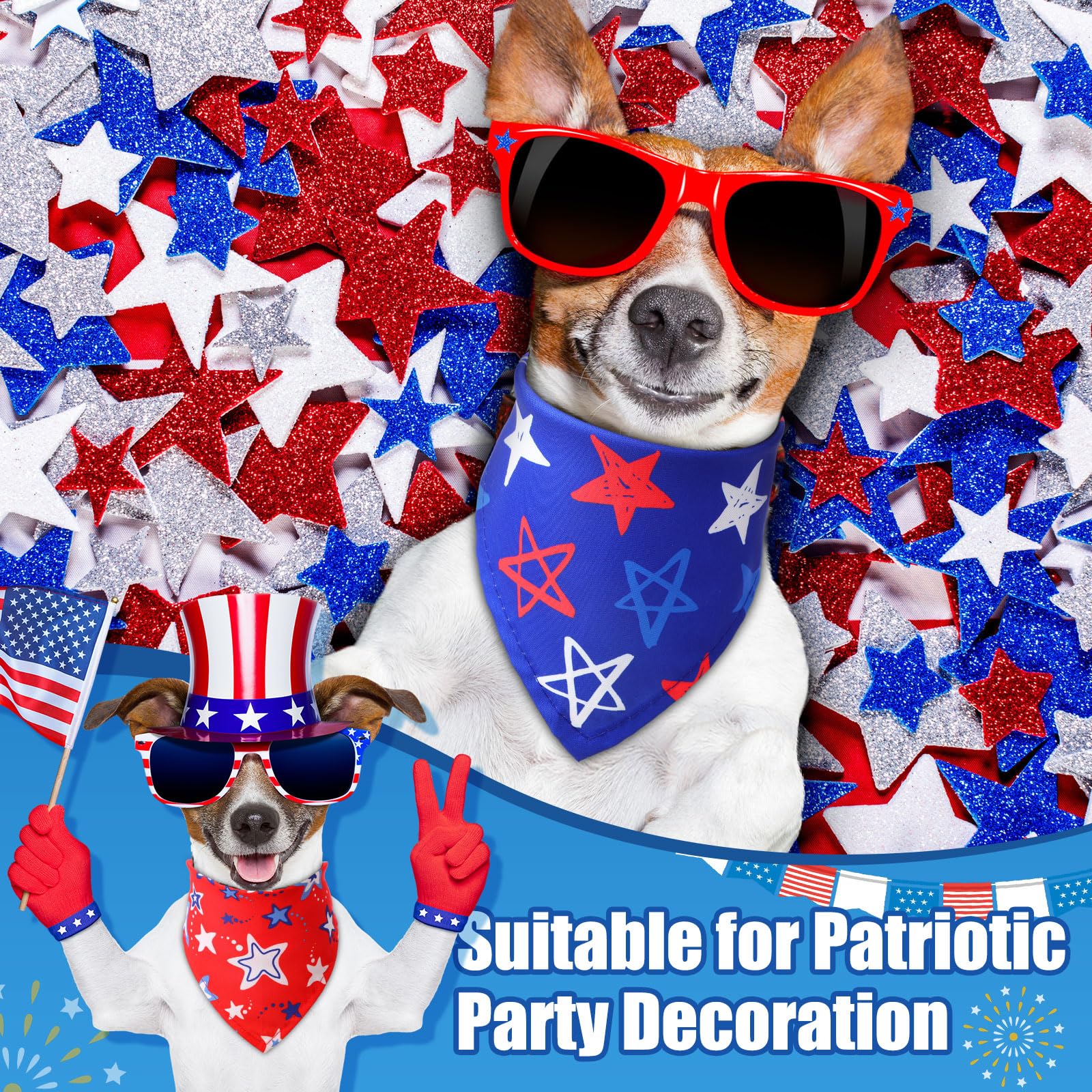 Weewooday 12 Pcs Patriotic Dog Bandanas Veterans Day Red White Blue Star Bandanas for Dogs Triangle Kerchief Bibs Scarf for Pets