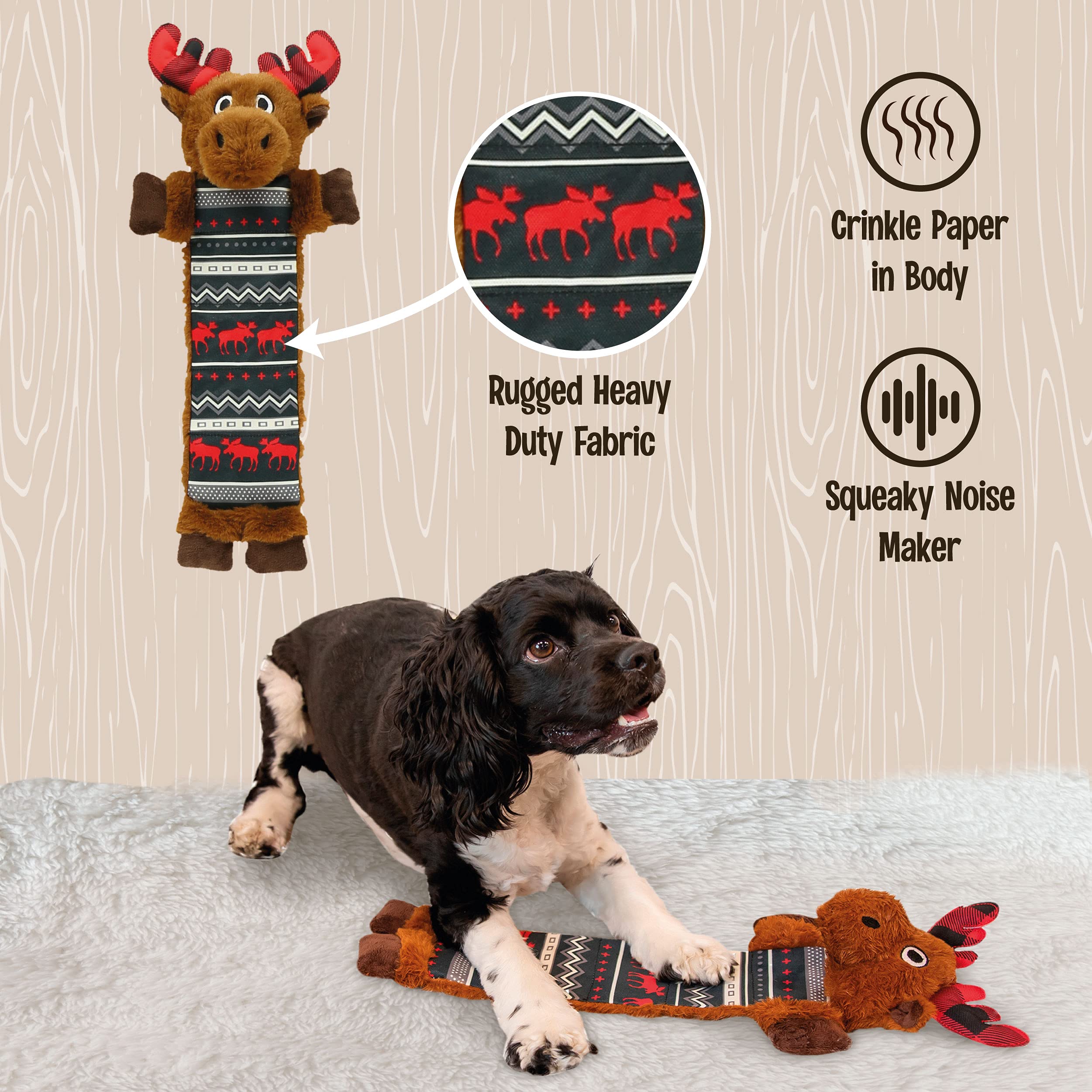 Lazy One Moose Squeaky Dog Toy - Soft Crinkle, Durable Fabric for Small, Medium, Large Dogs - One Size