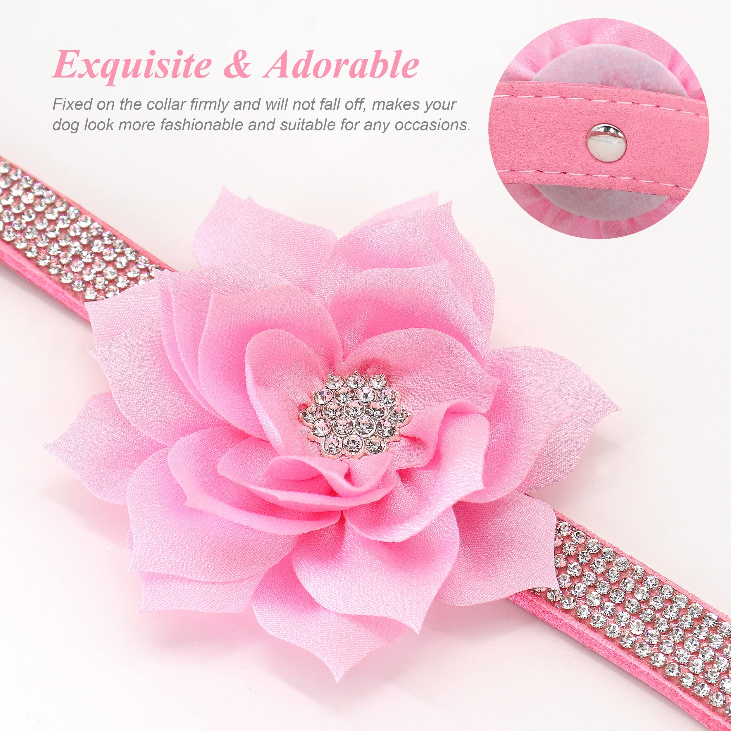 Pet Artist Cute Girl Rhinestone Suede Dog Collars For Small Dogs Cats,Soft Flower Dog Collar,Bling Dog Collars For Small Puppy Dogs Pink Collar, Xs:Neck 7.5-10'(19-25Cm)