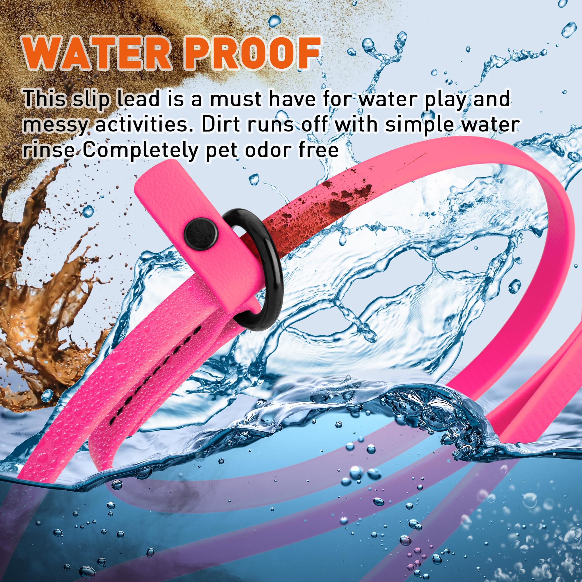 Dogline Biothane Slip Dog Leash - For Small, Medium And Large Dogs - Odor Free Slip Lead, Heavy Duty And Durable Material Kennel Lead - Passionfruit Pink - 7Ft L X 1/2In W