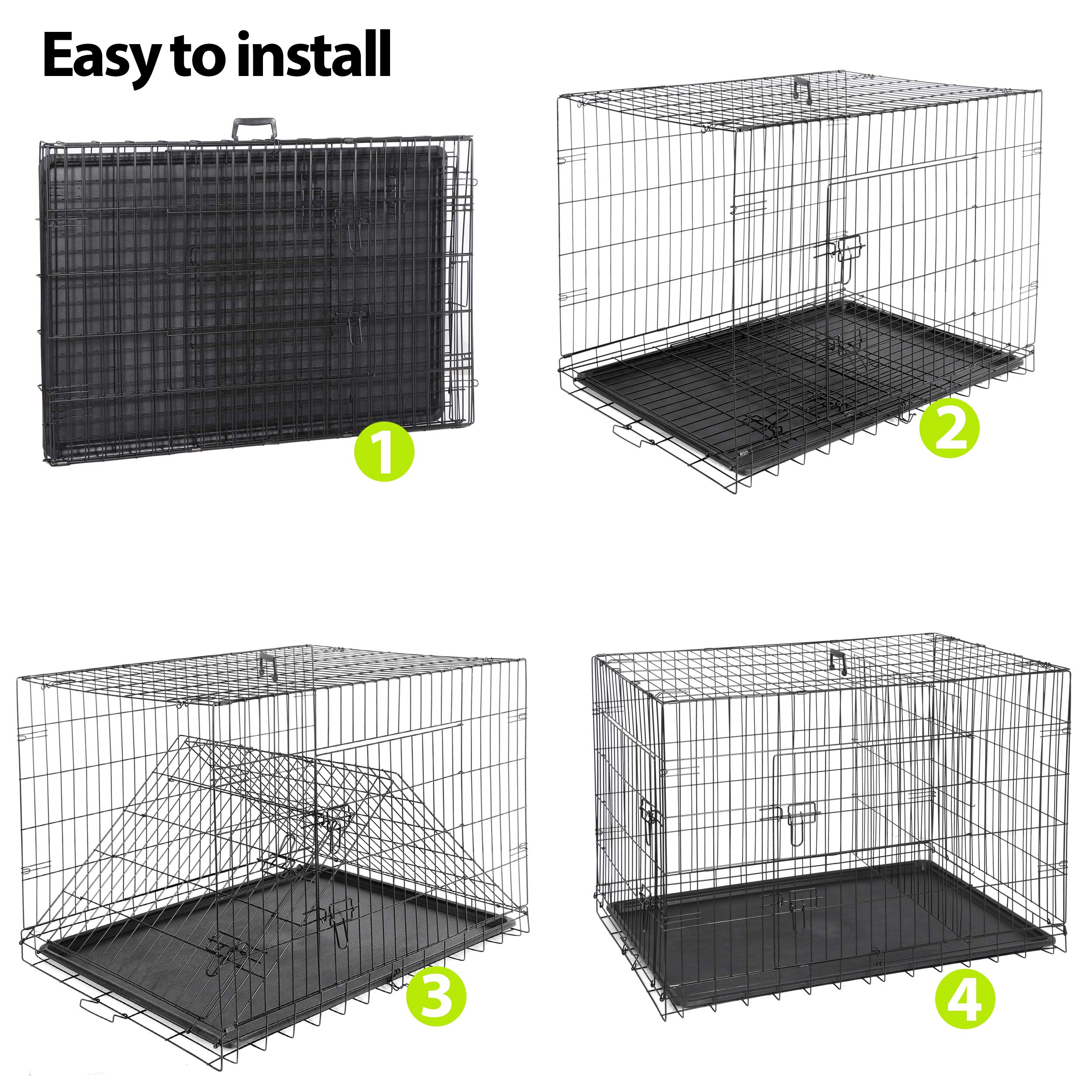 Zeny 42 Inch Dog Crate Double Door Folding Metal Dog Or Pet Crate Kennel With Tray And Handle