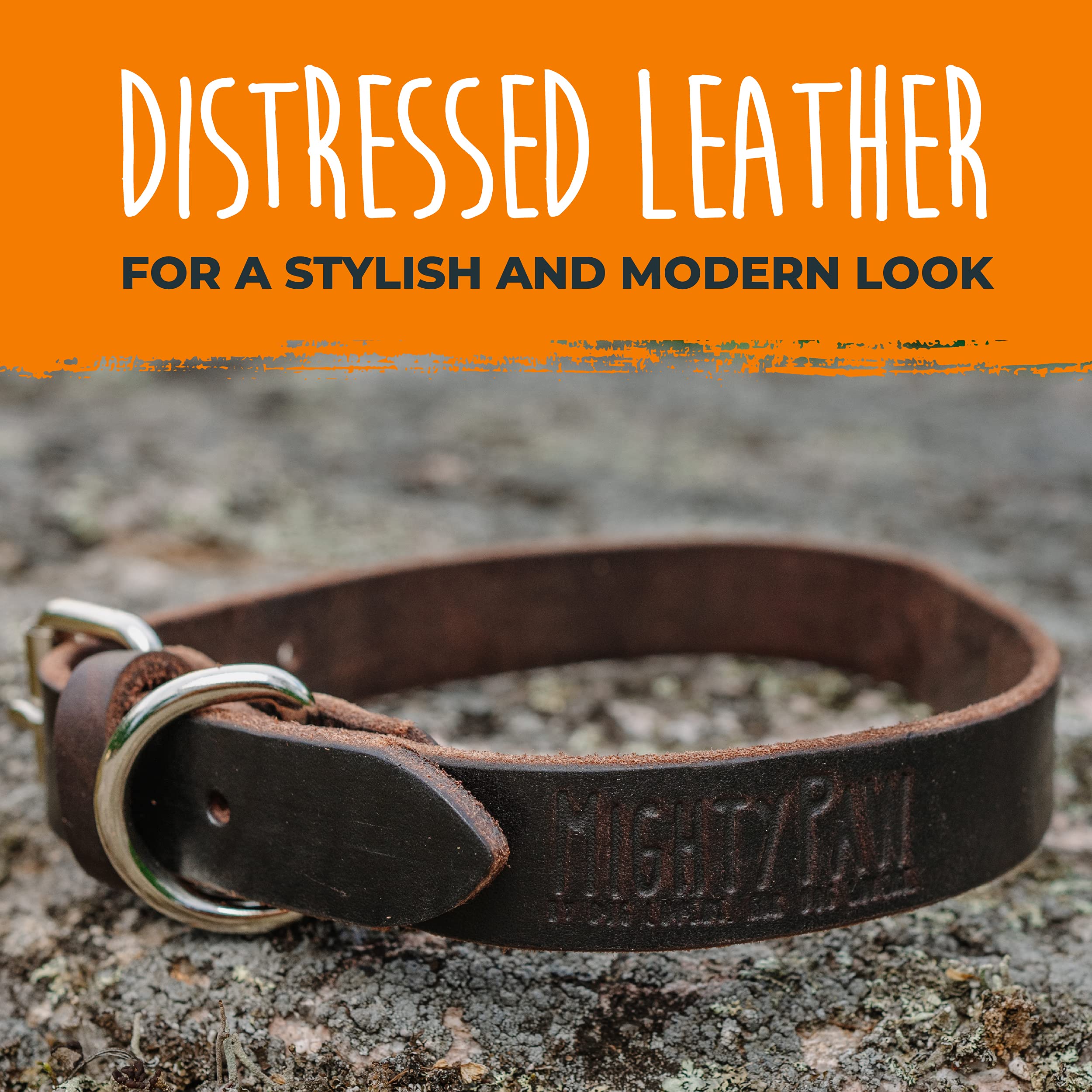 Mighty Paw Leather Dog Collar - Genuine Material - Strong Metal Pet Buckle - Ultimate Comfort - Comfort Dog Collar - Strong Dog