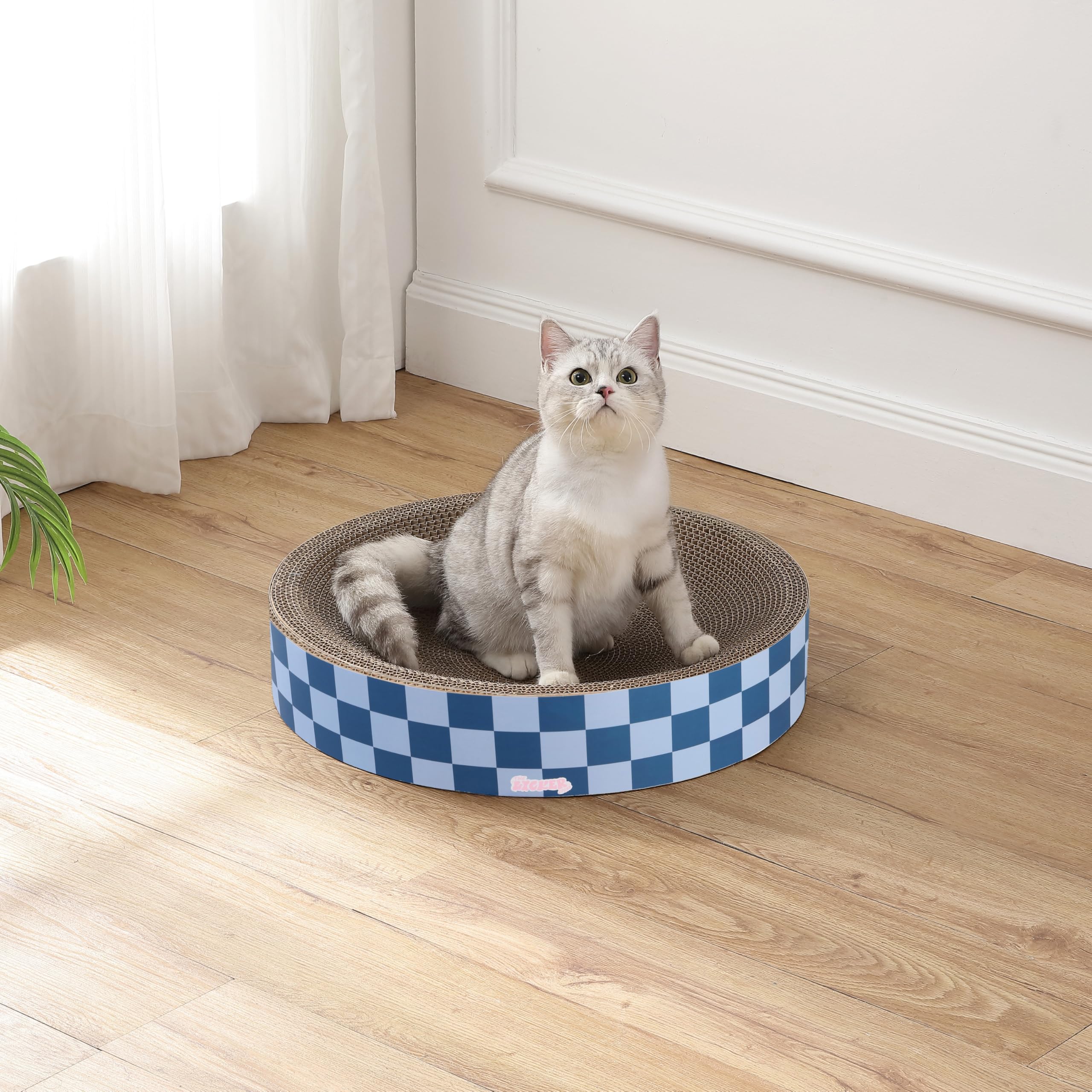 The Licker Store Csr1010B Nelson 20.13' Modern Cardboard Round Bowl Cat Scratcher With Catnip, Blueberry