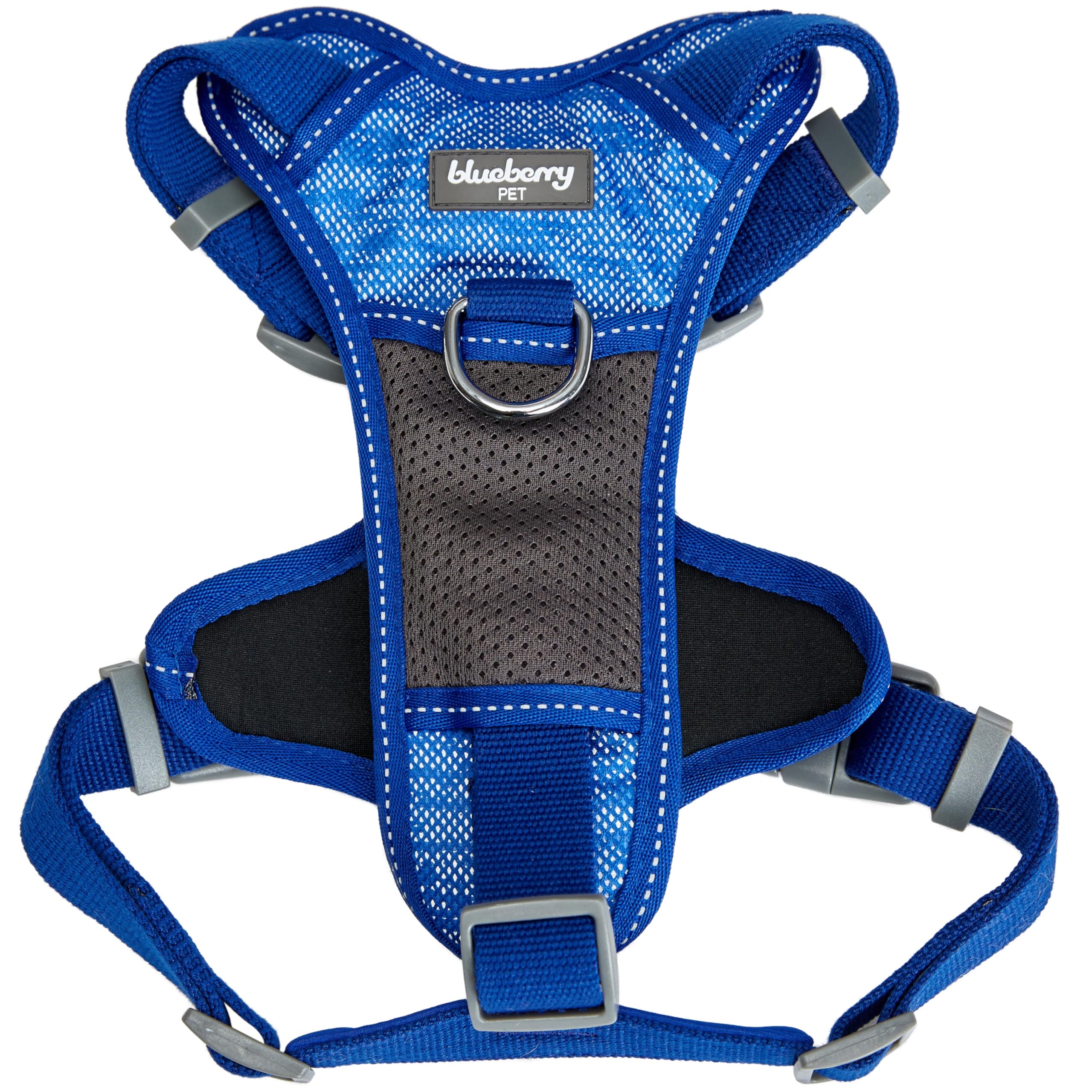 Blueberry Soft & Comfy 3M Reflective Dog Vest | Mesh Padded No Pull Harness | Multi-Colored Stripe Blue - Adjustable Reflective