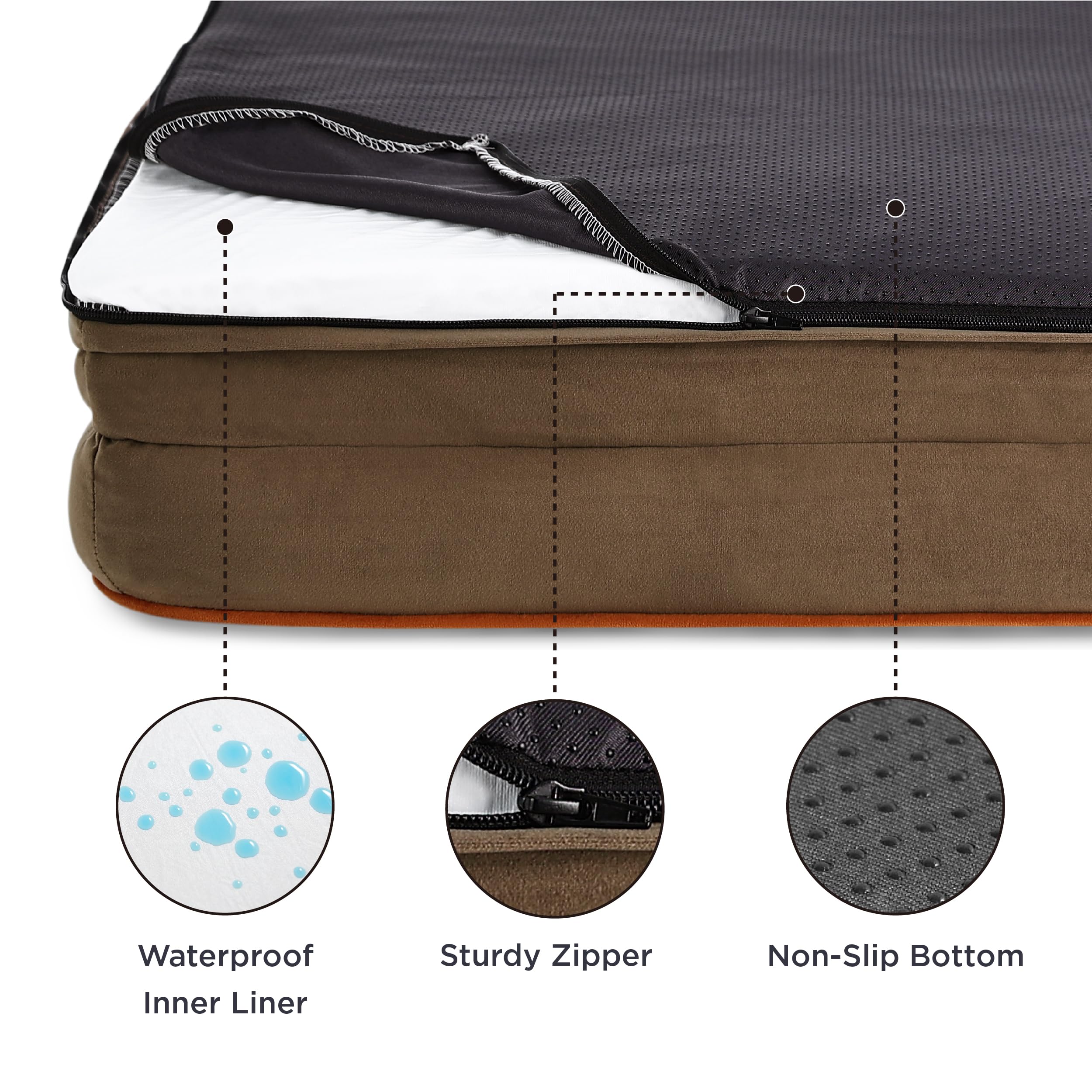 Bedsure Orthopedic Dog Bed For Large Dogs - Big Washable Dog Sofa Beds Large, Supportive Foam Pet Couch Bed With Removable Washable Cover, Waterproof Lining And Nonskid Bottom, Brown