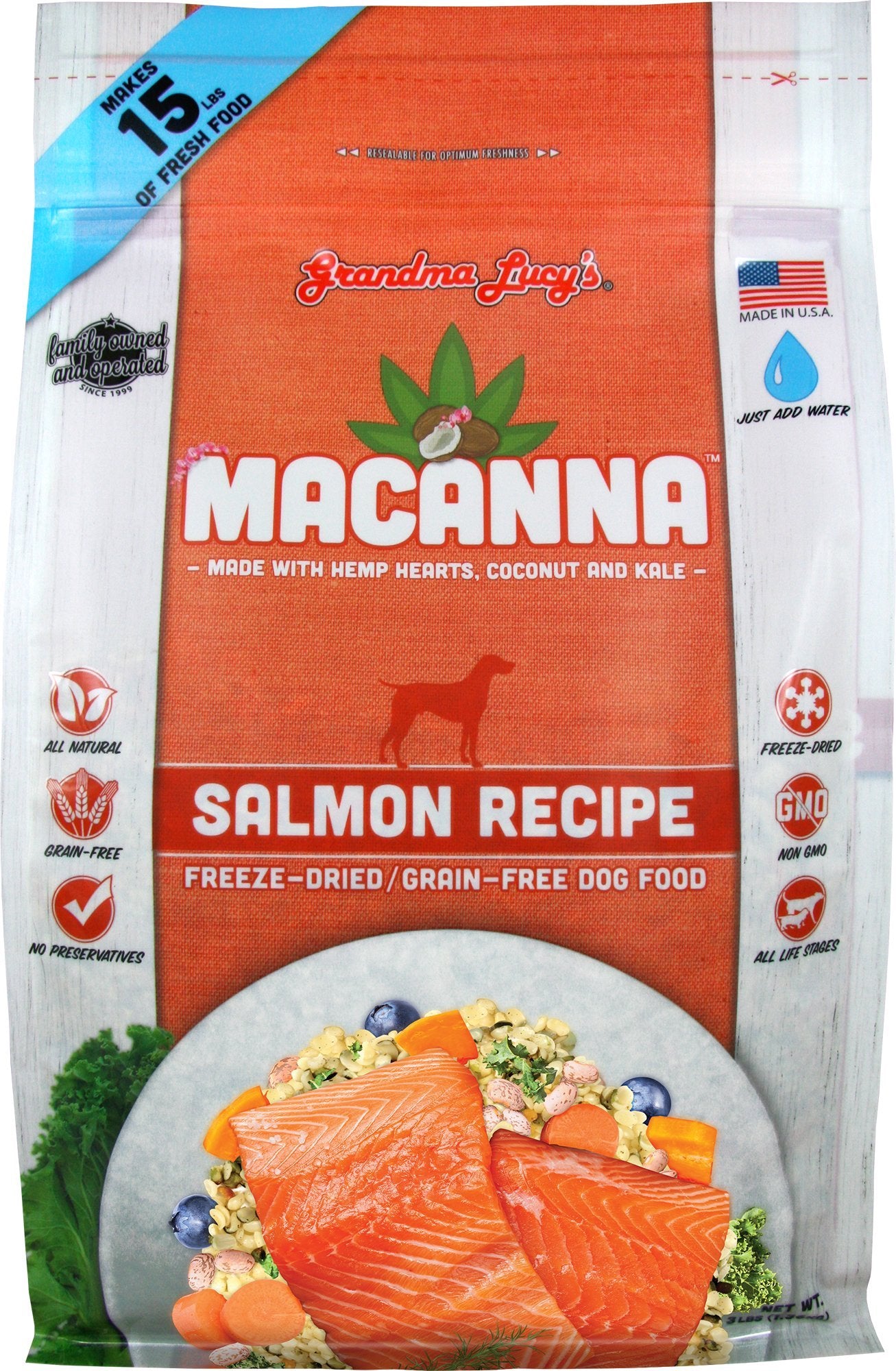 Grandma Lucys Macanna Dog Food, Grain Free and Freeze-Dried - Salmon Recipe, 3Lb Bag