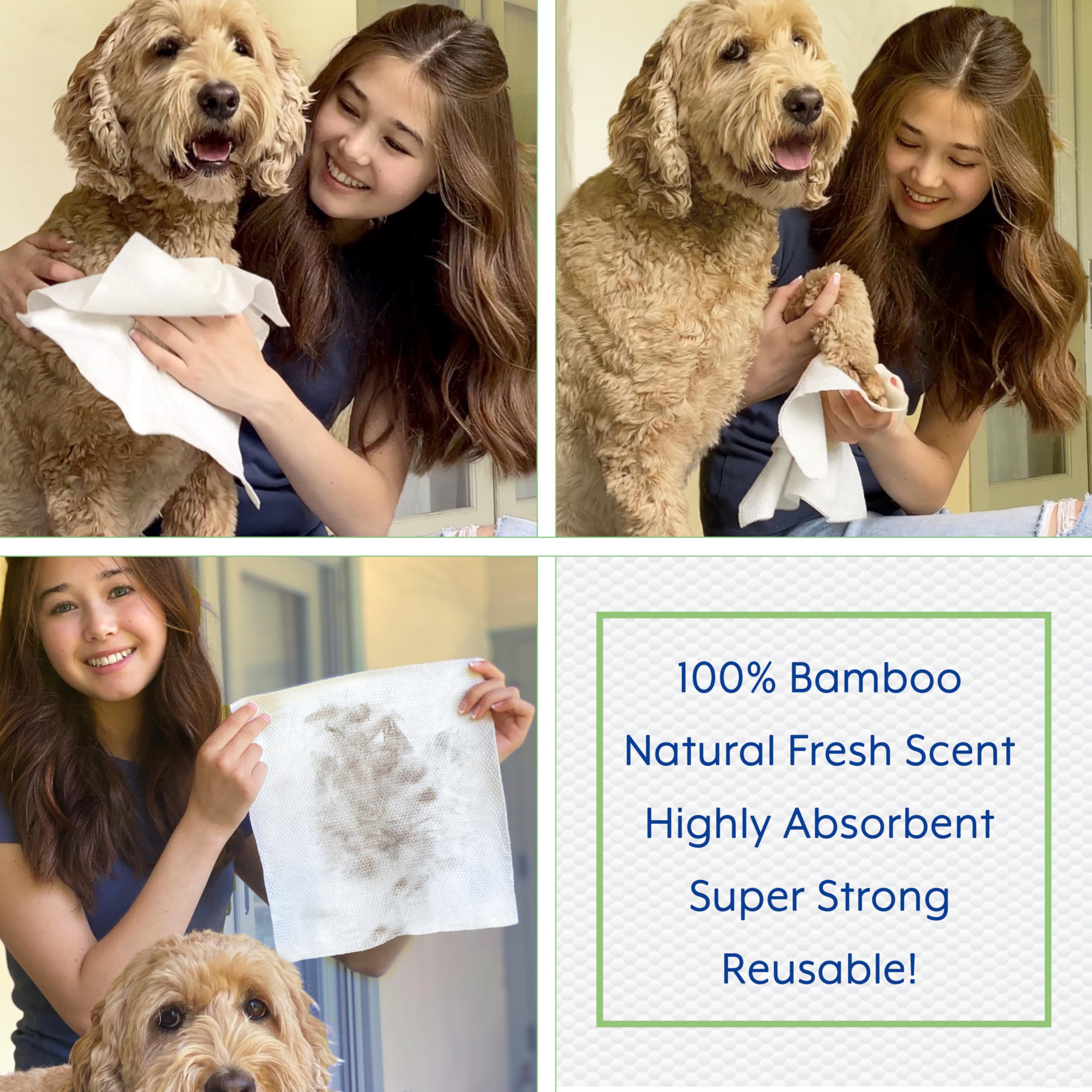 StripHair Bamboo Cloth Wipes Extra Large Reusable 12x12in for Dog Pet Horse Grooming Coat Care and All Purpose Cleaning