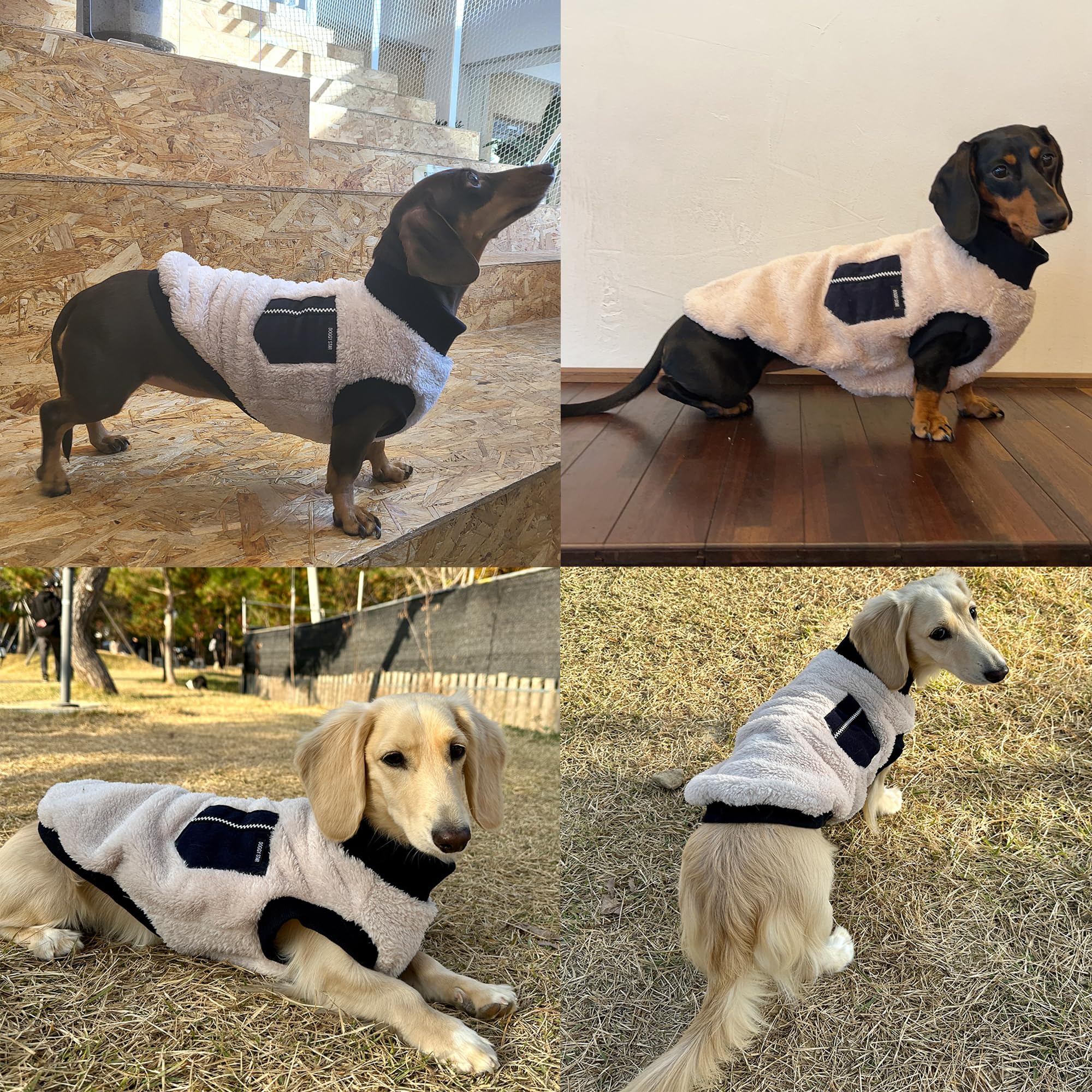 D Doggy Star Dachshund Sweater For Dogs Warm Fleece Clothes Winter Coat (S,Navy Pocket)
