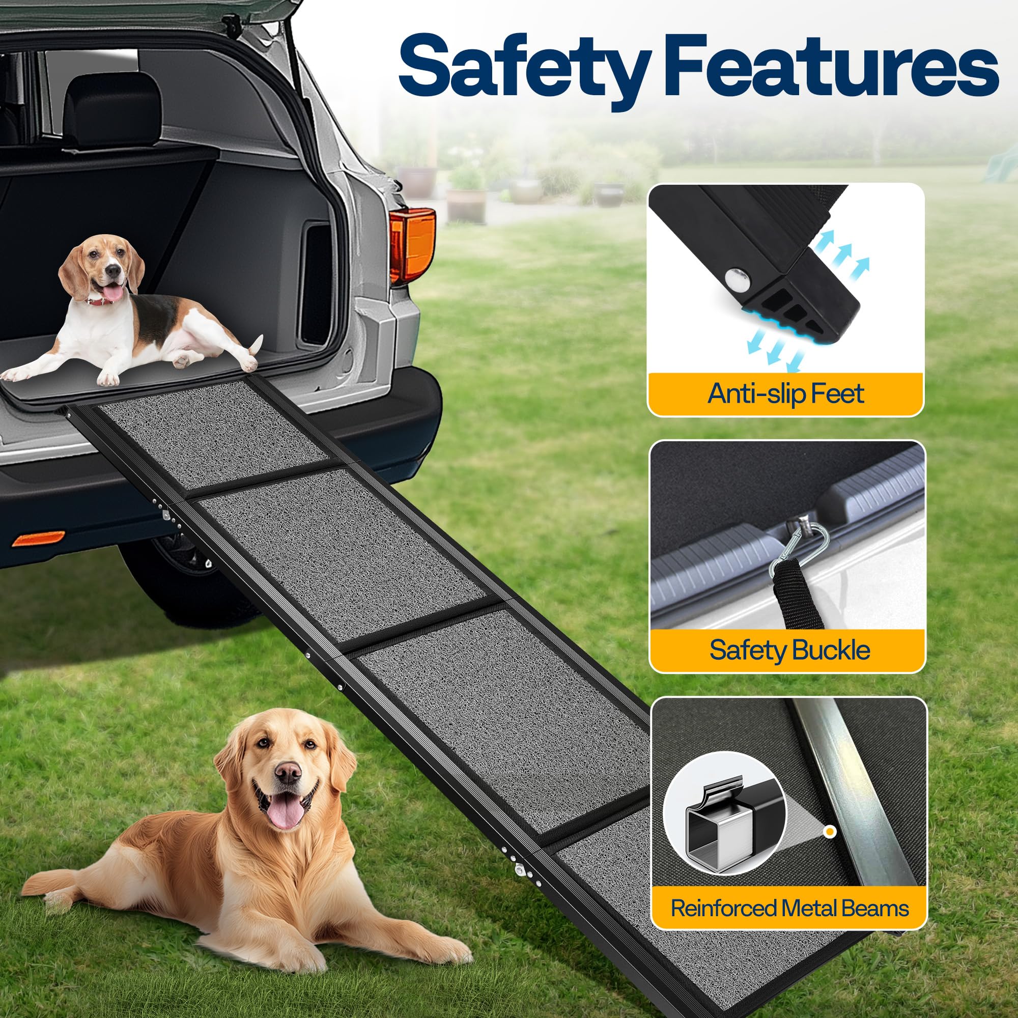 VIVOHOME Dog Ramp for Car, 67 x 20 Wider Pet Stair Ramp for Dogs with Anti-Slip Texture Soft Surface for Medium or Large Dogs Ge