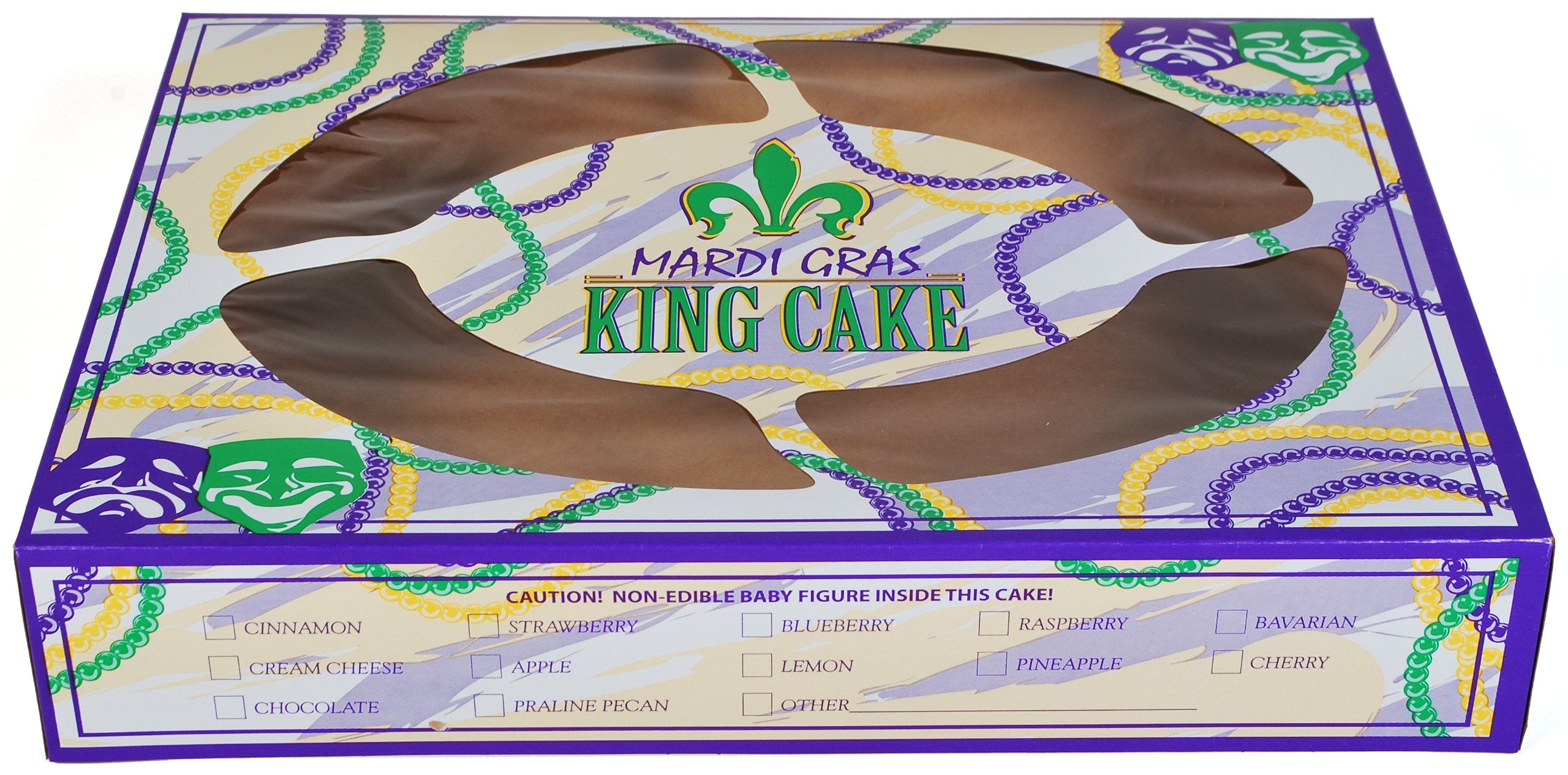 Southern Champion Tray King Cake Bakery Box, 19"x14"x3.5", Clay Coated Kraft, Green/Purple, Model 2488, Case of 50
