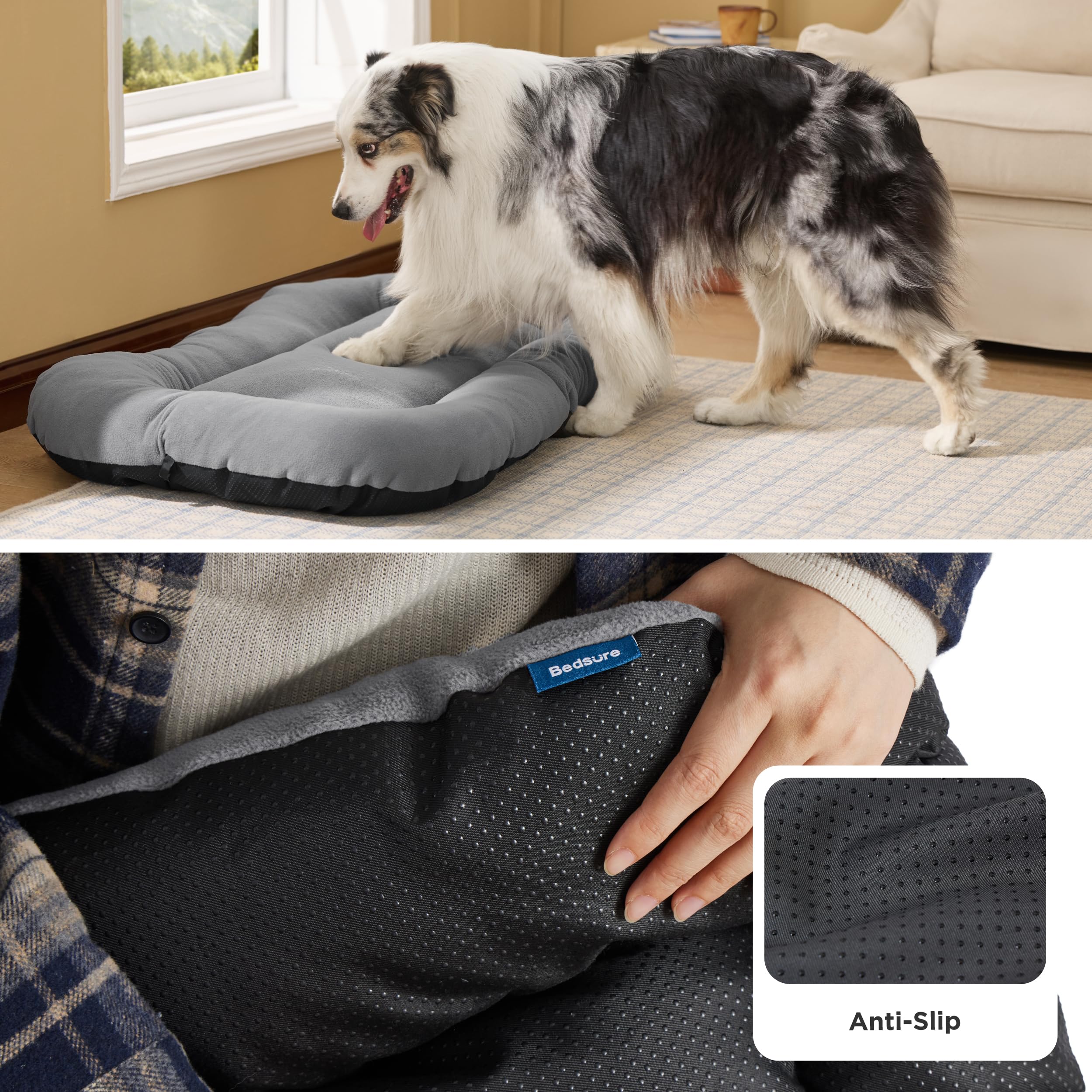 Bedsure Washable Dog Crate Pad For Large Dogs, Flat Puppy Kennel Dog Bed For Crate, Ultra Soft Fleece Pet Sleeping Mat With Non-