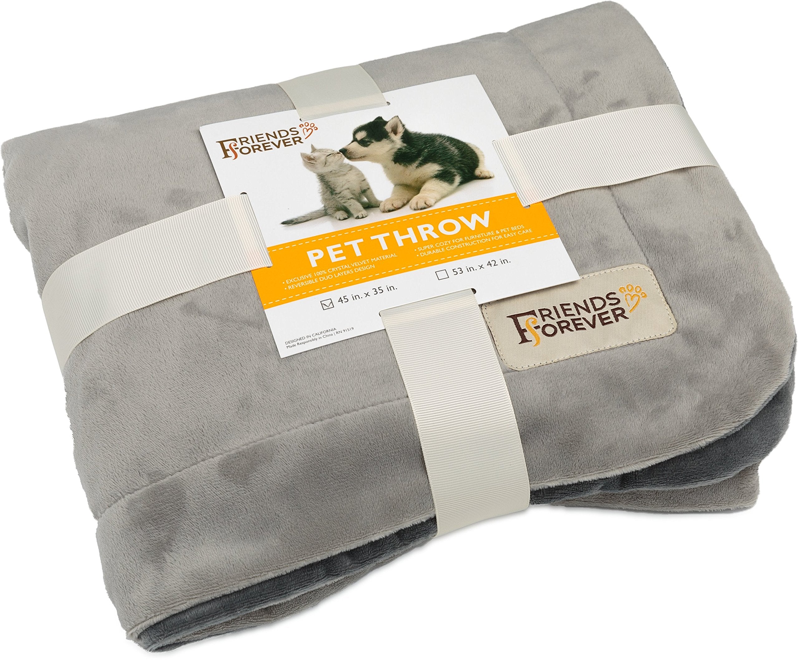 Friends Forever Durable Dog Blanket For Couch Protection | Two Tone Reversible Pet Hair Resistant Blanket For Dogs Cats Bed Kennel Crate Car Seat - Soft Velvet, Warm Fleece (Medium 45X35)