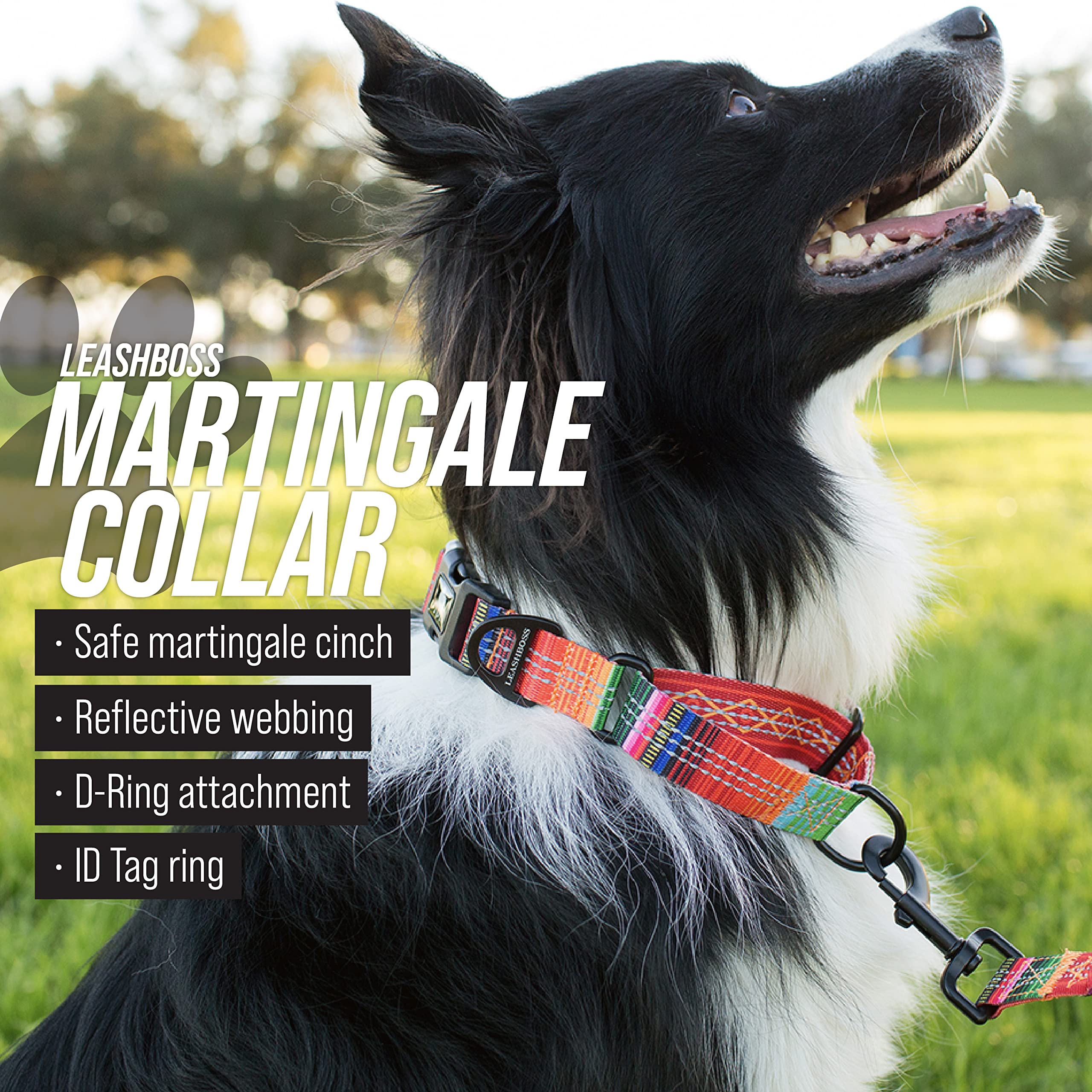 Leashboss Martingale Collar For Dogs | Reflective Nylon Dog Collar For Large Dogs, Medium And Small Dogs | No Pull Pet Training