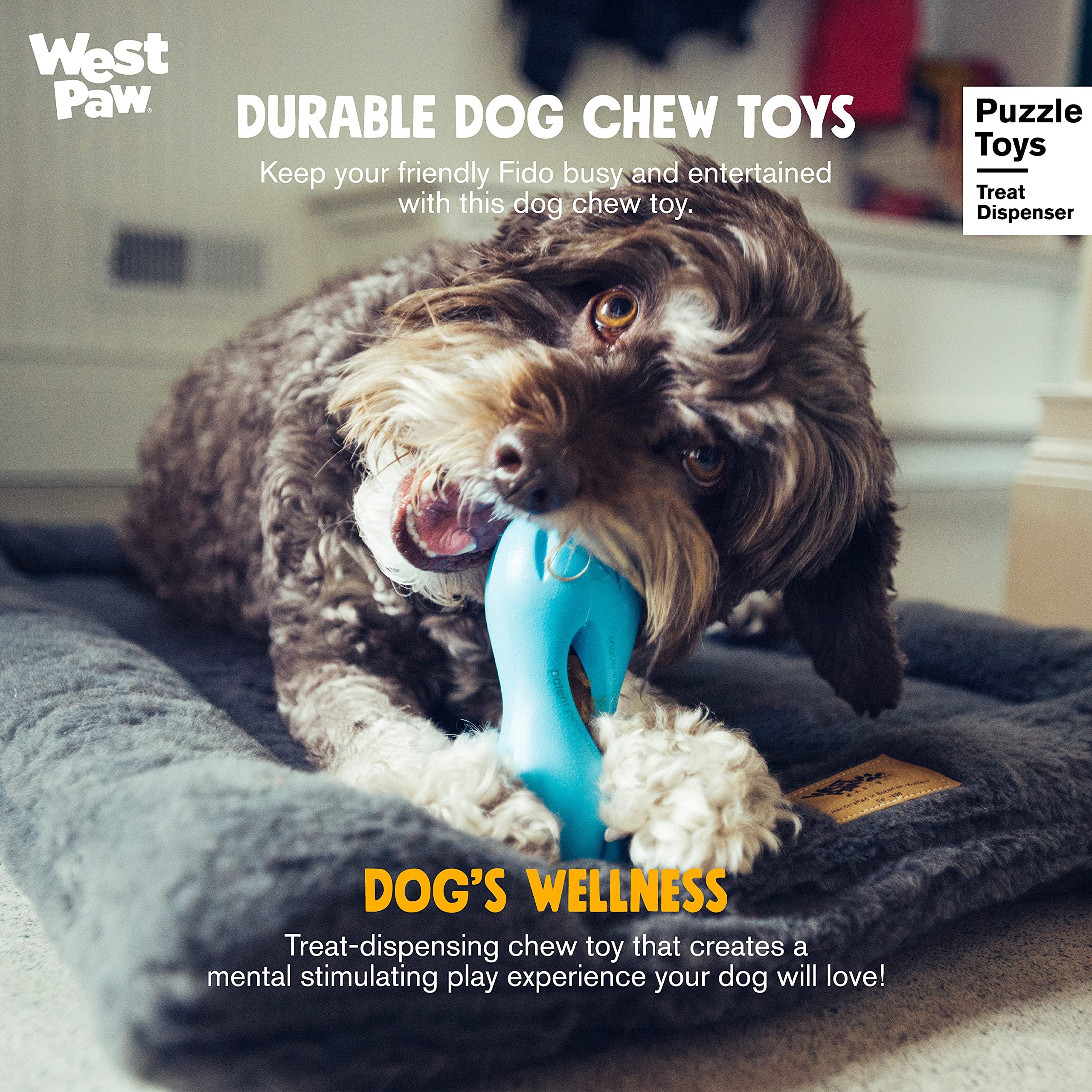 West Paw Zogoflex Qwizl Dog Puzzle Treat Toy - Interactive Chew Toy for Dogs - Dispenses Pet Treats - Brightly-Colored Dog Enric