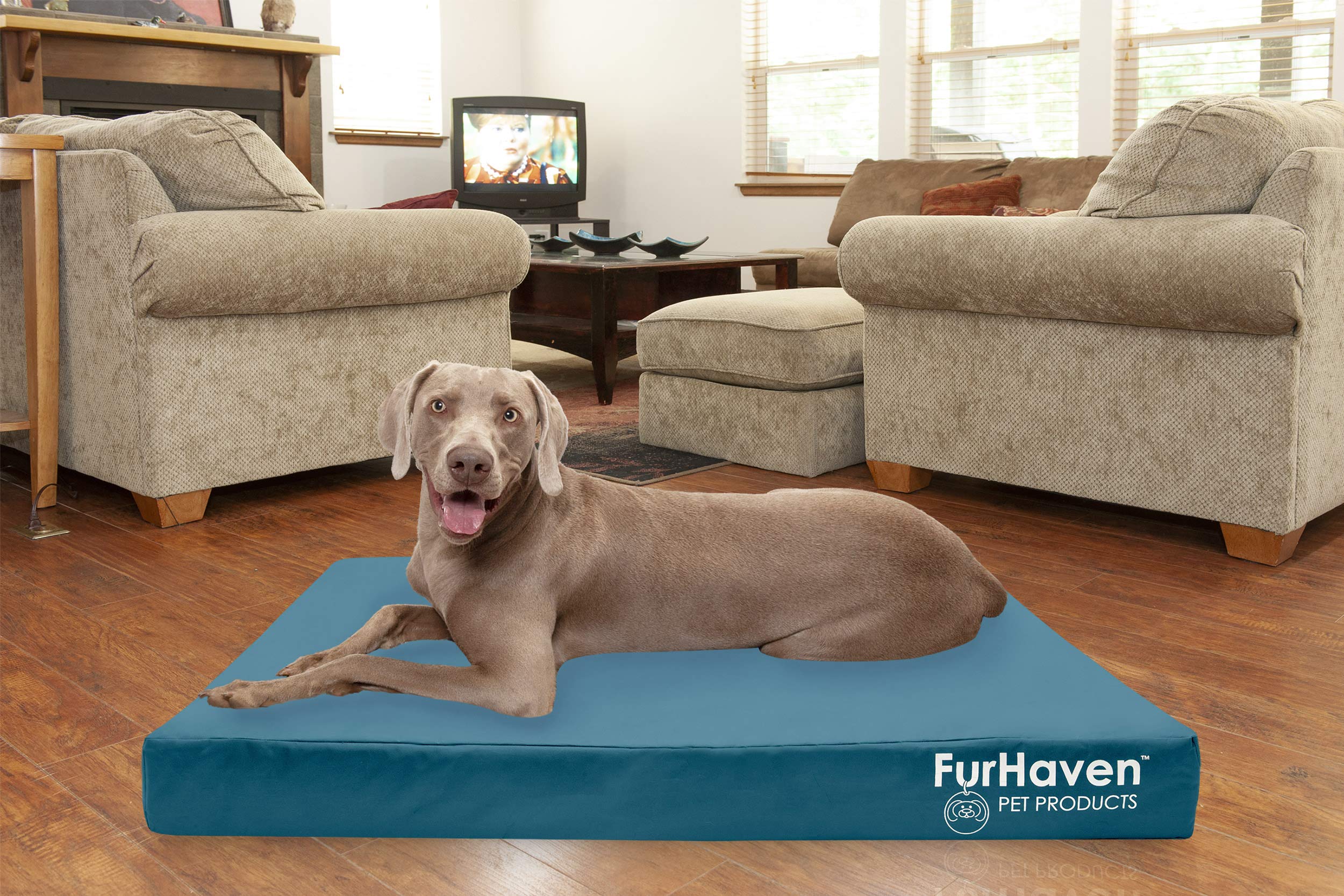 Furhaven Water-Resistant Cooling Gel Dog Bed for Large Dogs, Deep Lagoon, Jumbo Plus/XXL, 53L x 40W x 5Th