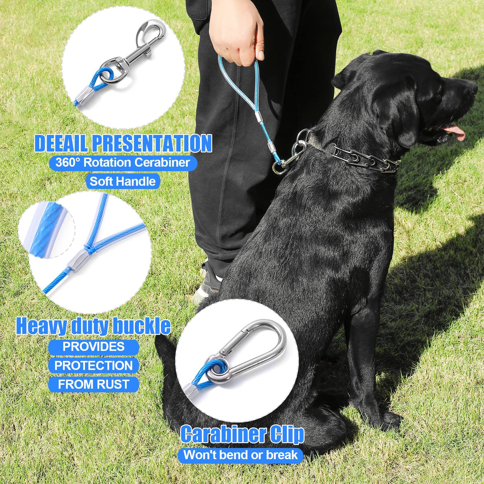 Mi Metty Chew Proof Dog Leash,5Ft Tie Out Cable With Detachable Short Handle,Cable Braided Cord Steel Training Dog Leash For Tee