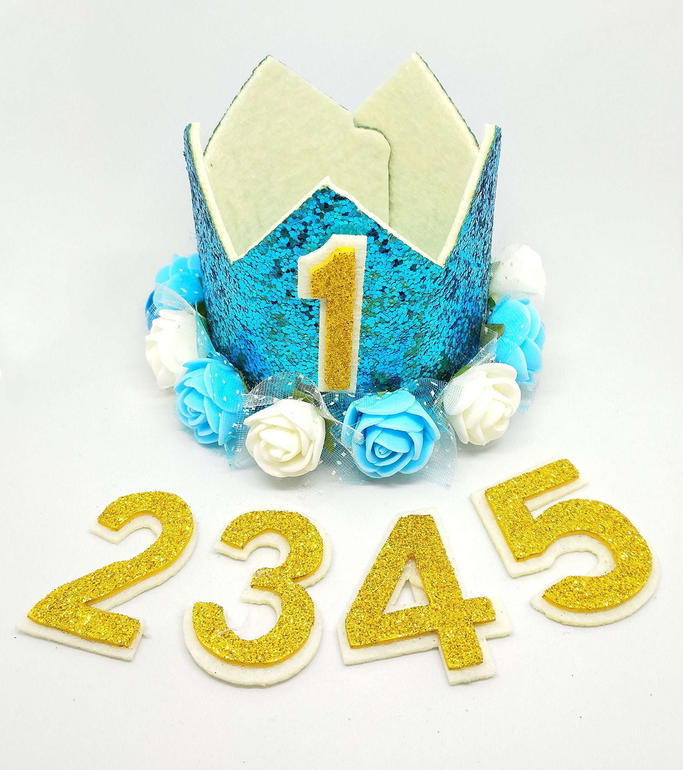 Pet Show Blue Crown Dog Birthday Hat For Boys Male Pets Cat Headband With Figures 0-9 Charms And Glue Party Accessories Pack Of