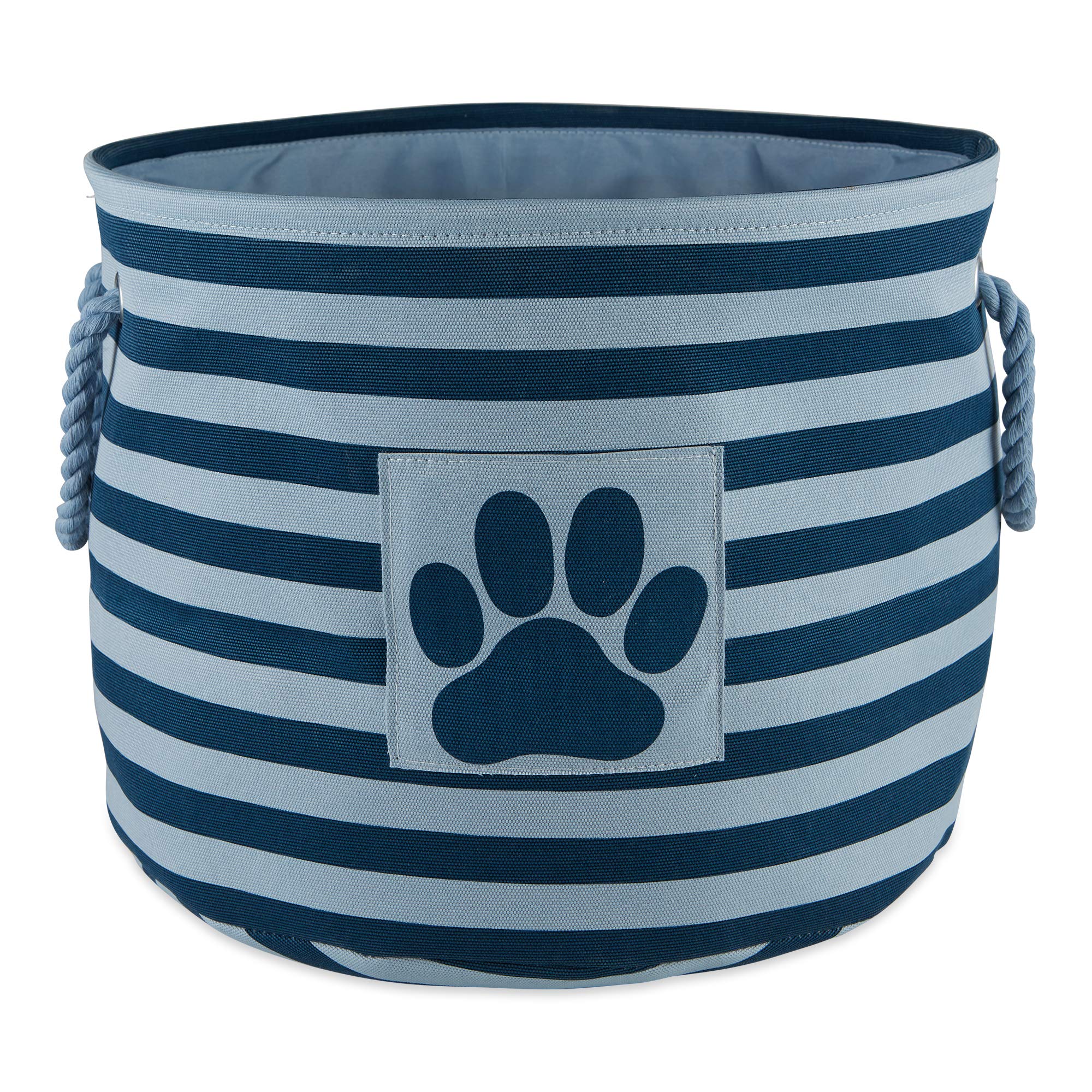 Bone Dry Pet Storage Collection Striped Paw Patch Bin, Small Round, Dark Navy