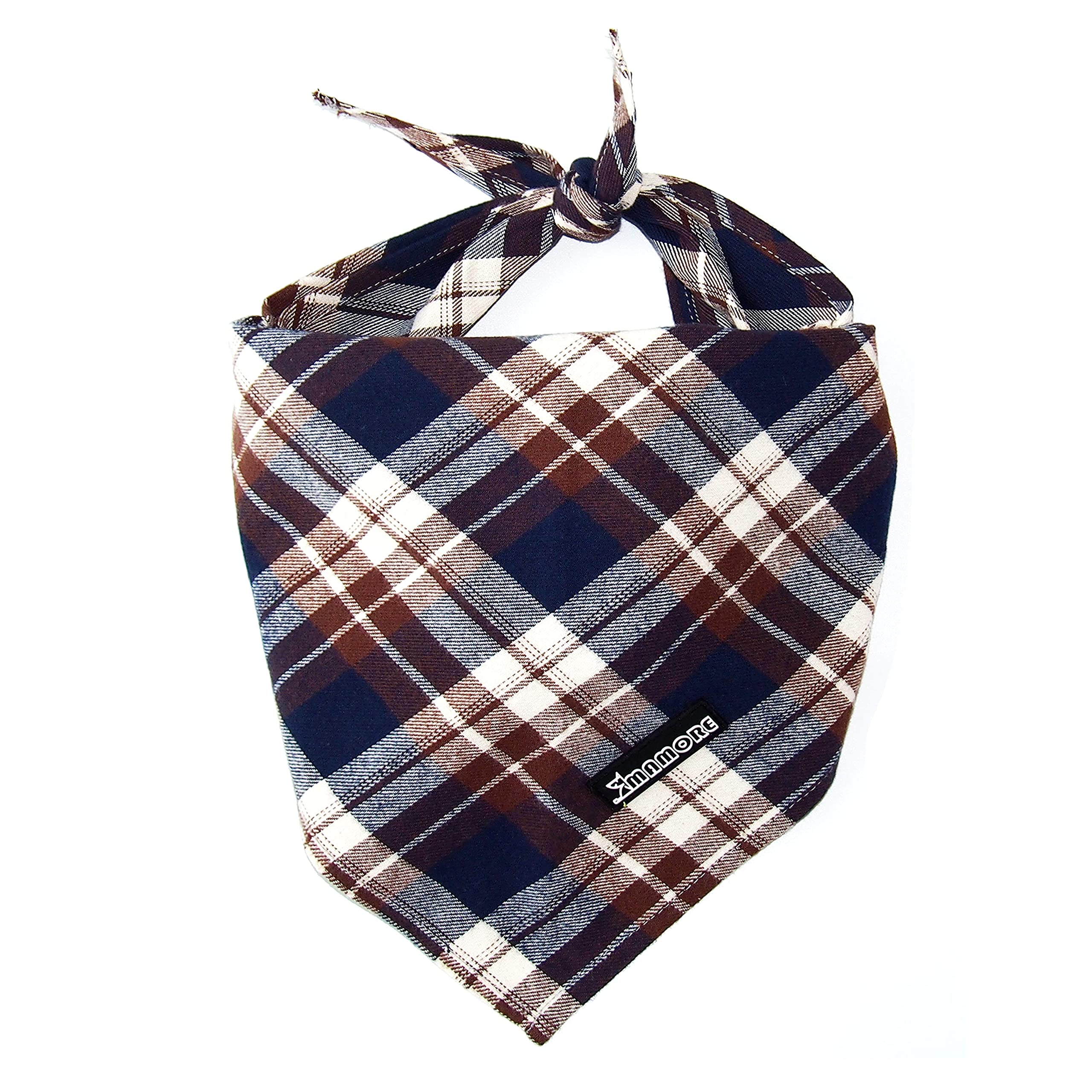 Adjustable Plaid Dog Bandanas,1Pc Soft Washable Cotton Triangle Bib Kerchief Scarfs For Small Medium Large Dogs And Cats (Brown&